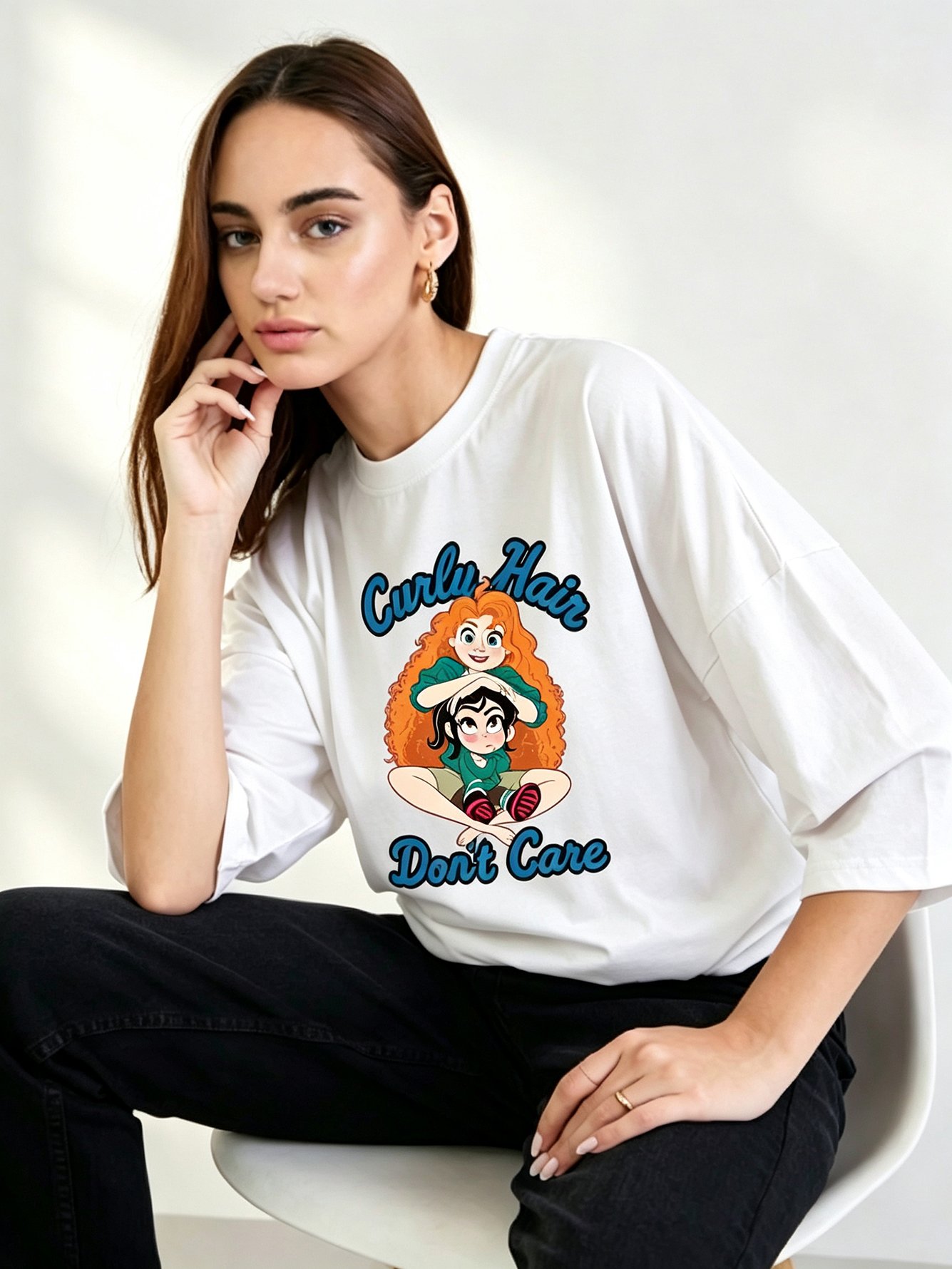 White Printed Round Neck Regular T-Shirt