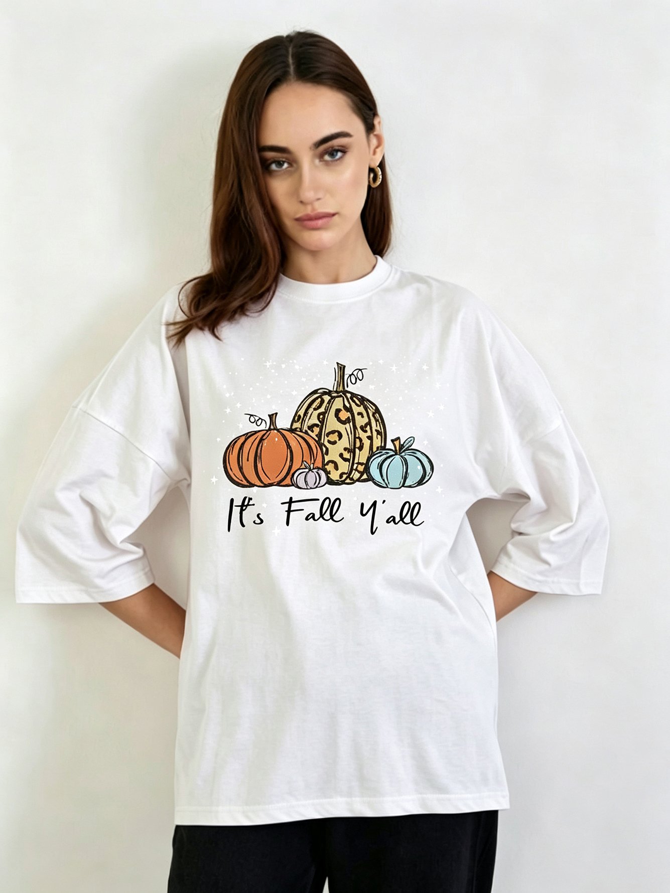 White Printed Round Neck Regular T-Shirt