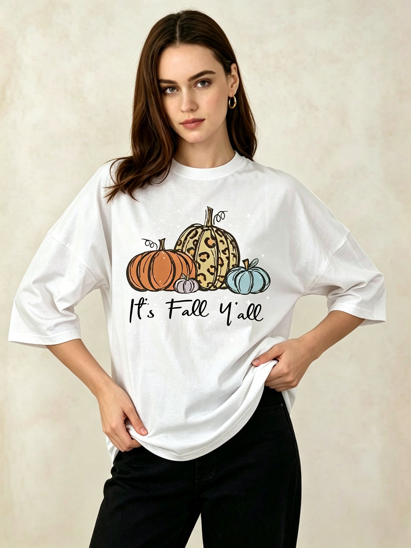 White Printed Round Neck Regular T-Shirt