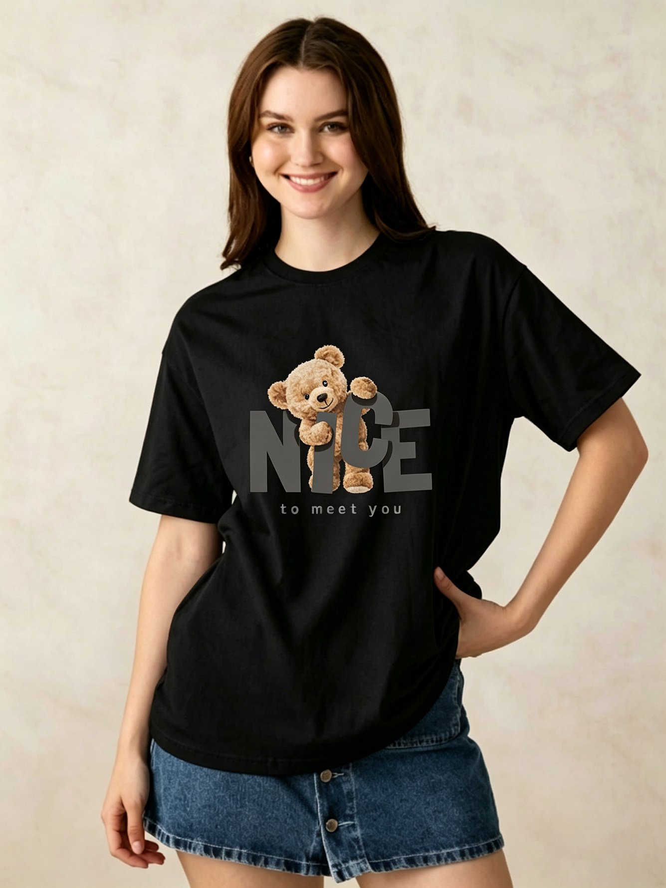 Black Printed Round Neck Regular T-Shirt
