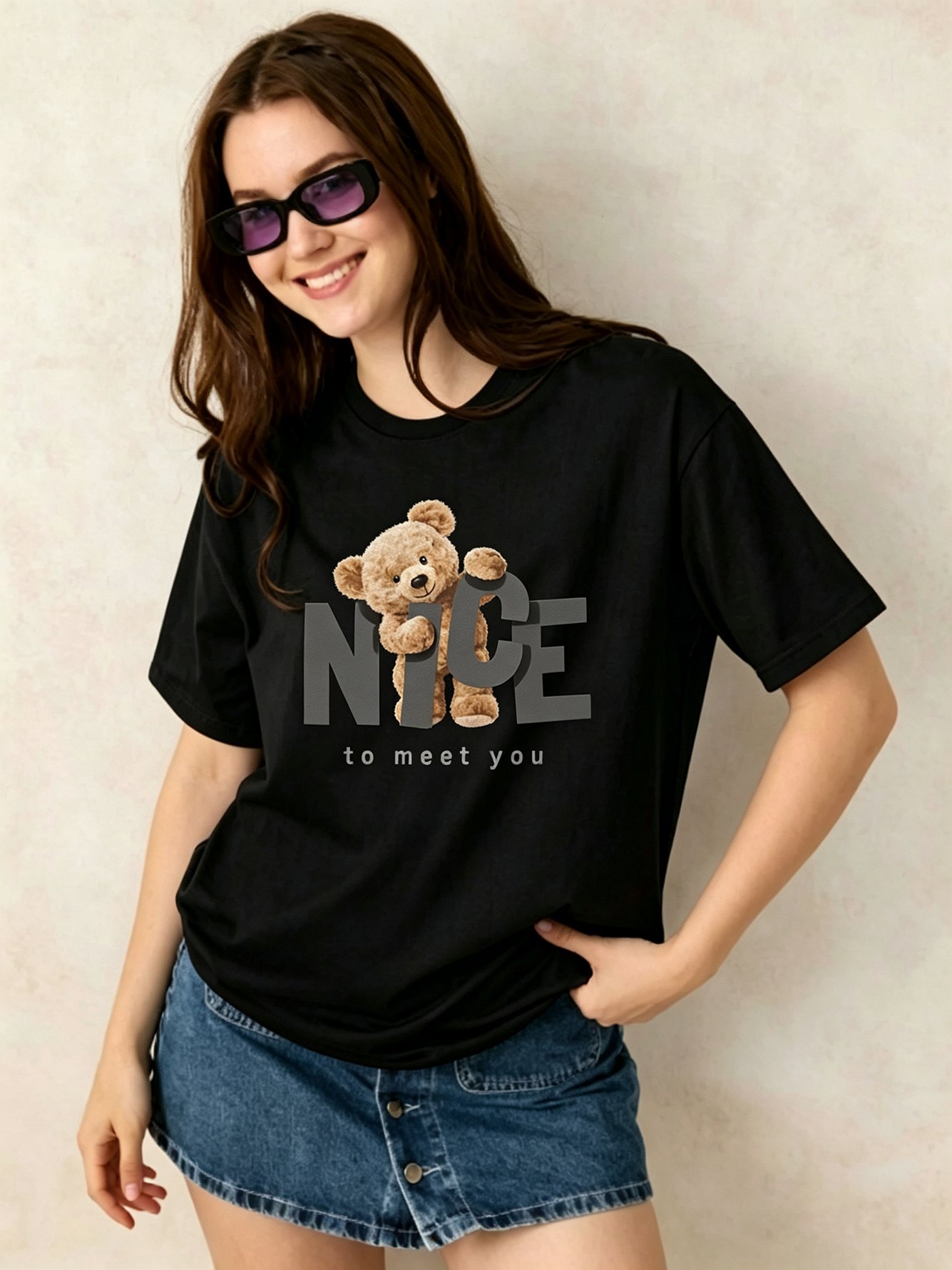 Black Printed Round Neck Regular T-Shirt