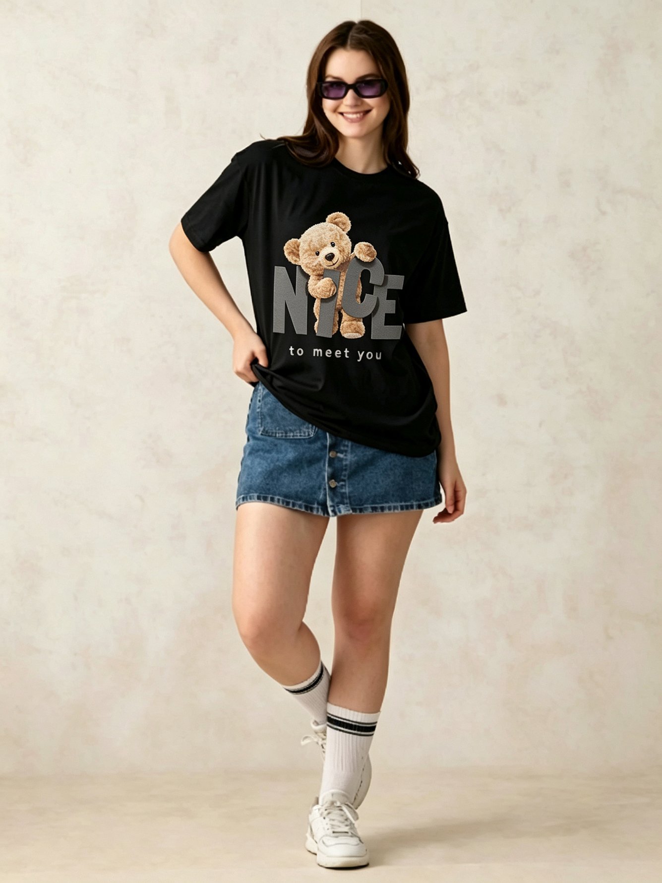 Black Printed Round Neck Regular T-Shirt
