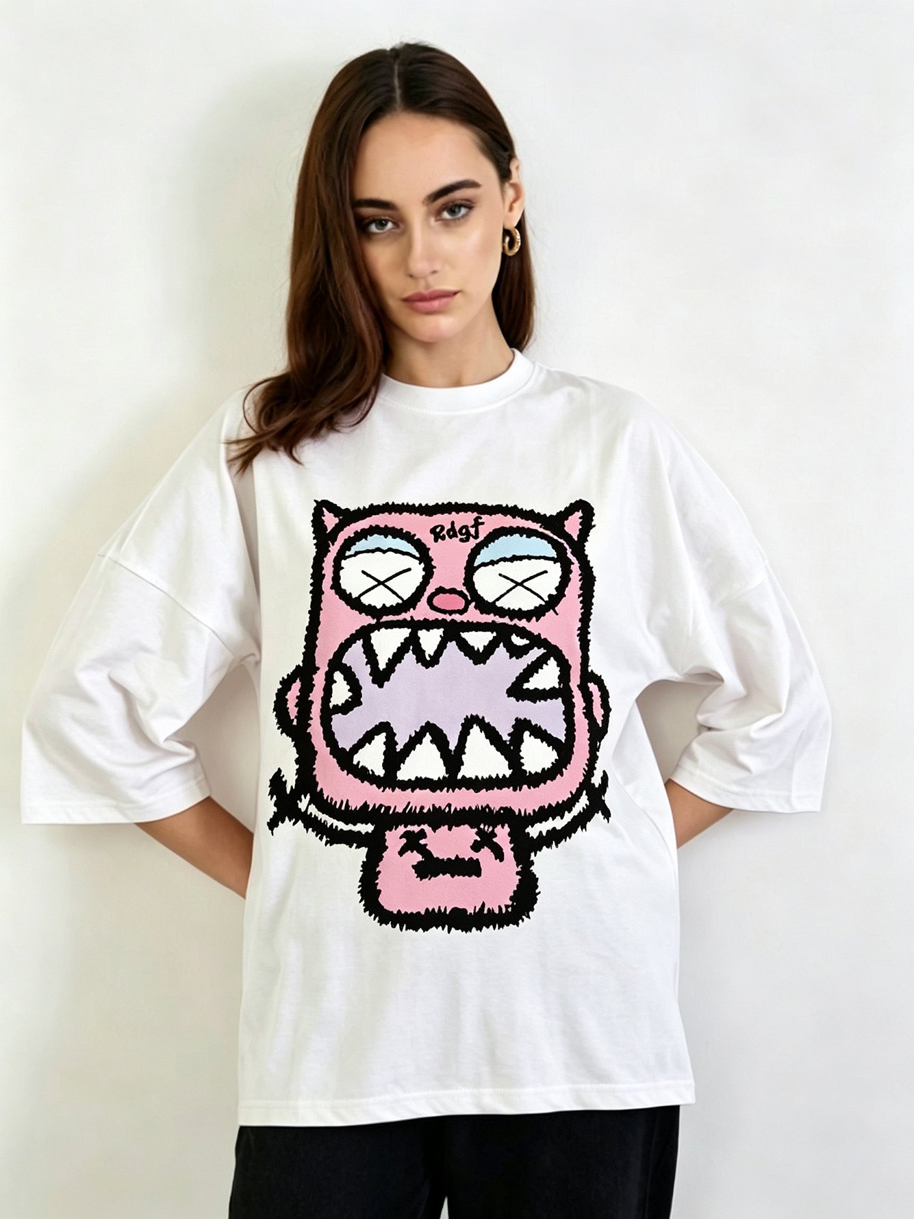 White Printed Round Neck Regular T-Shirt