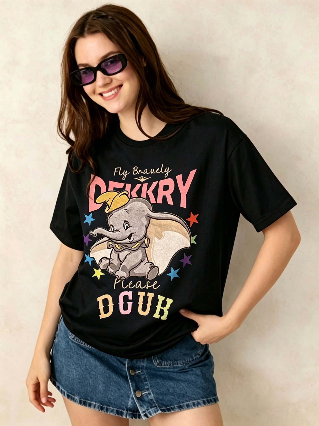 Black Printed Round Neck Regular T-Shirt