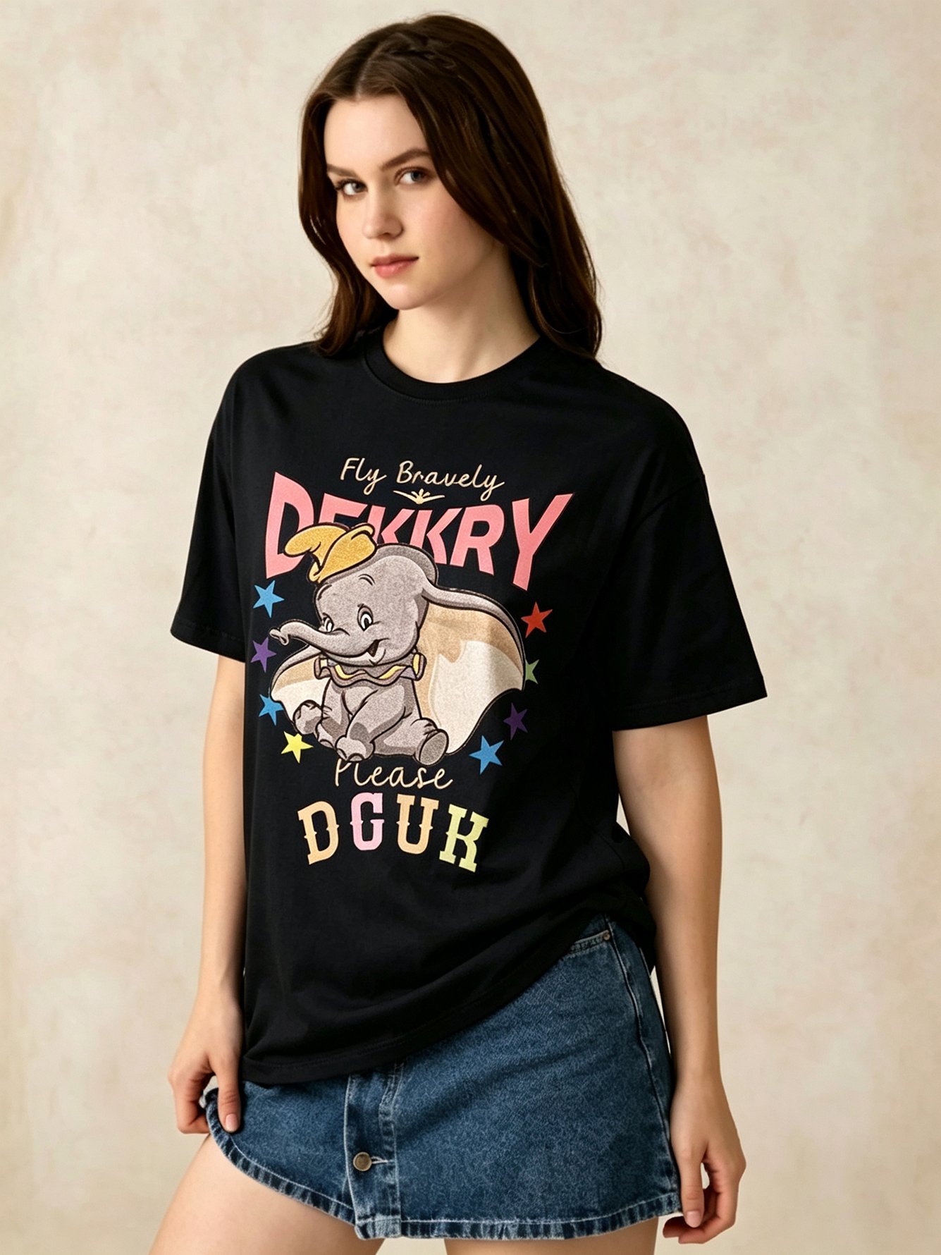 Black Printed Round Neck Regular T-Shirt