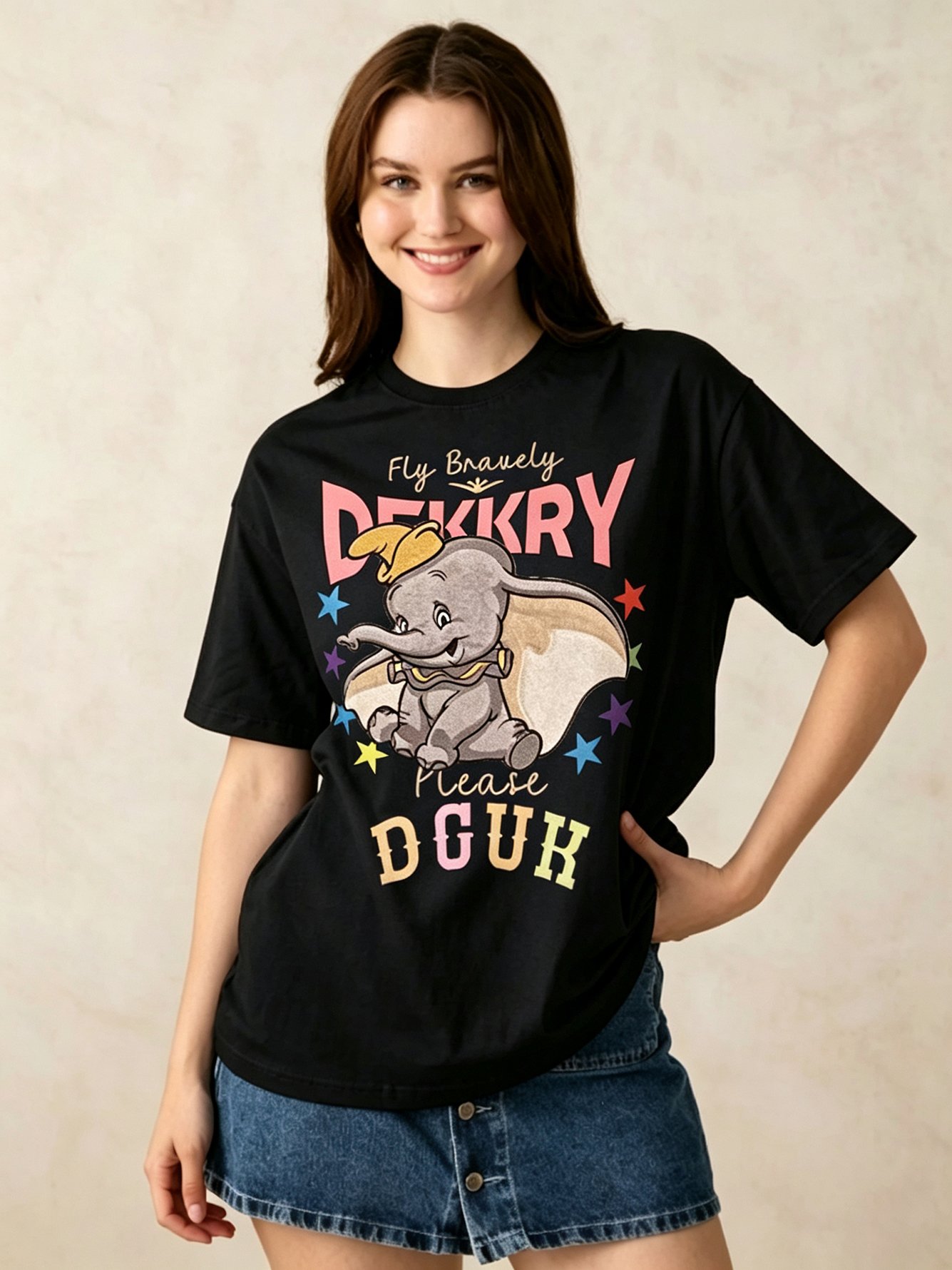 Black Printed Round Neck Regular T-Shirt