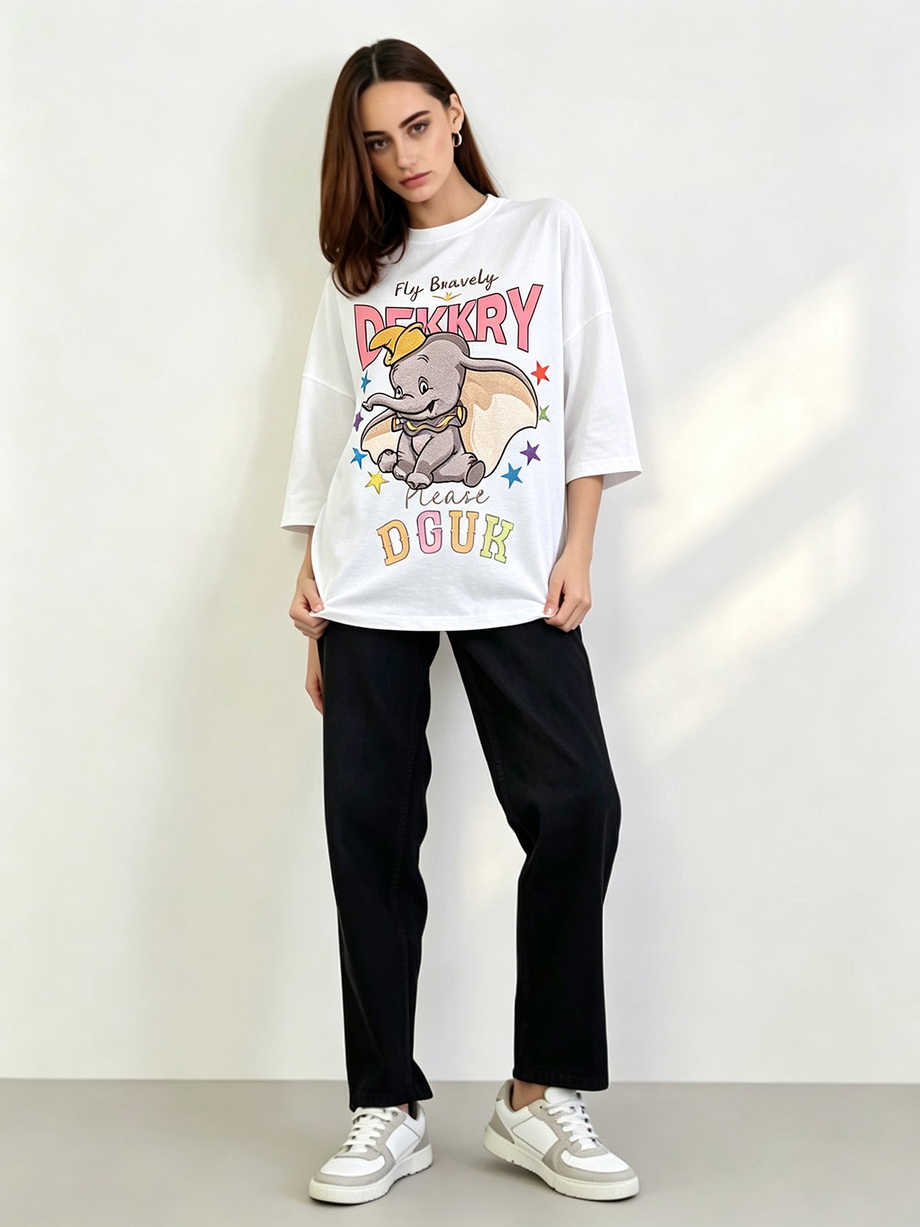 White Printed Round Neck Regular T-Shirt