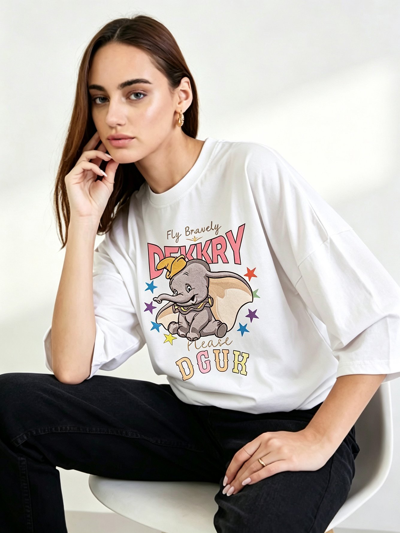 White Printed Round Neck Regular T-Shirt