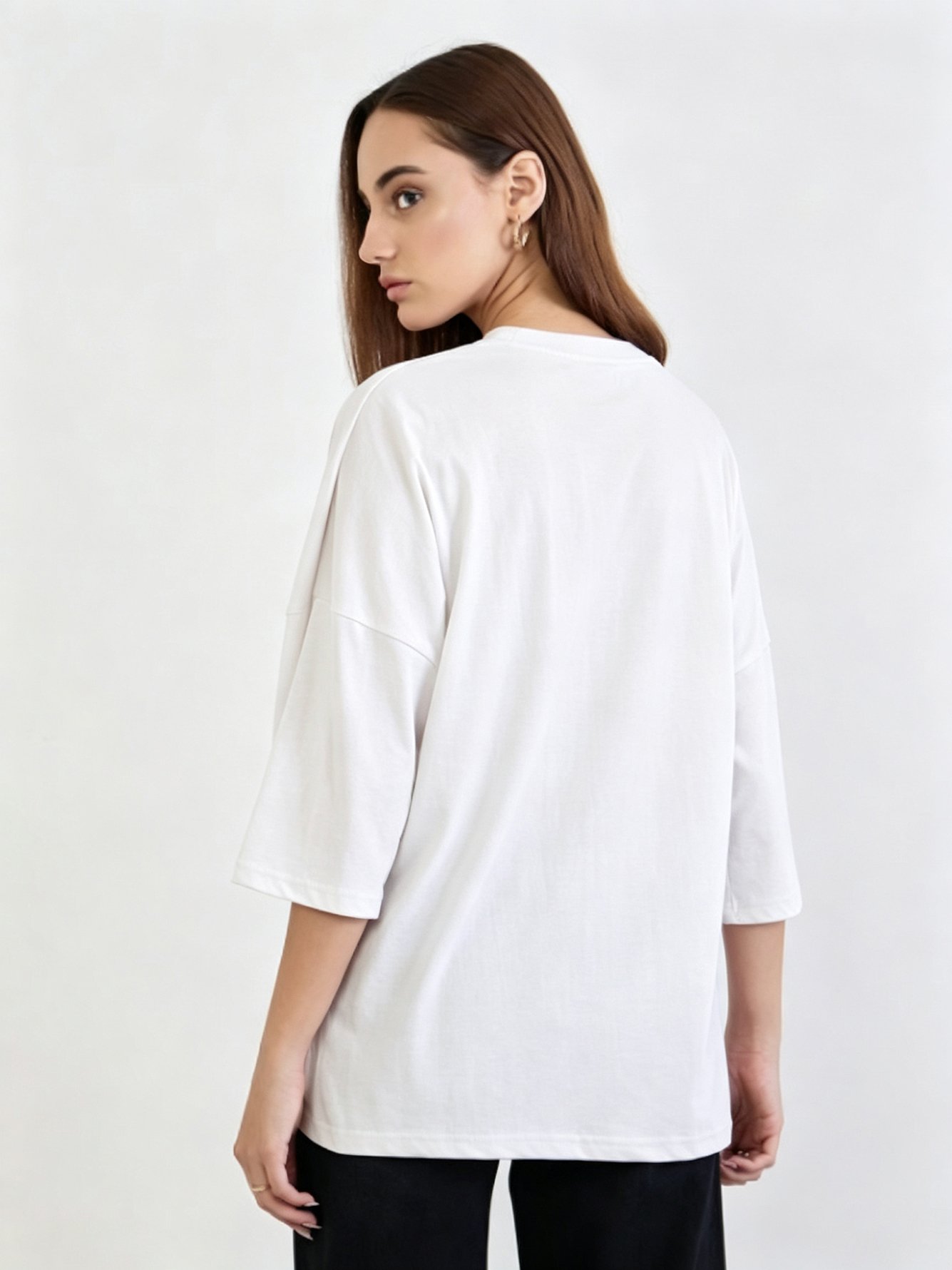 White Printed Round Neck Regular T-Shirt