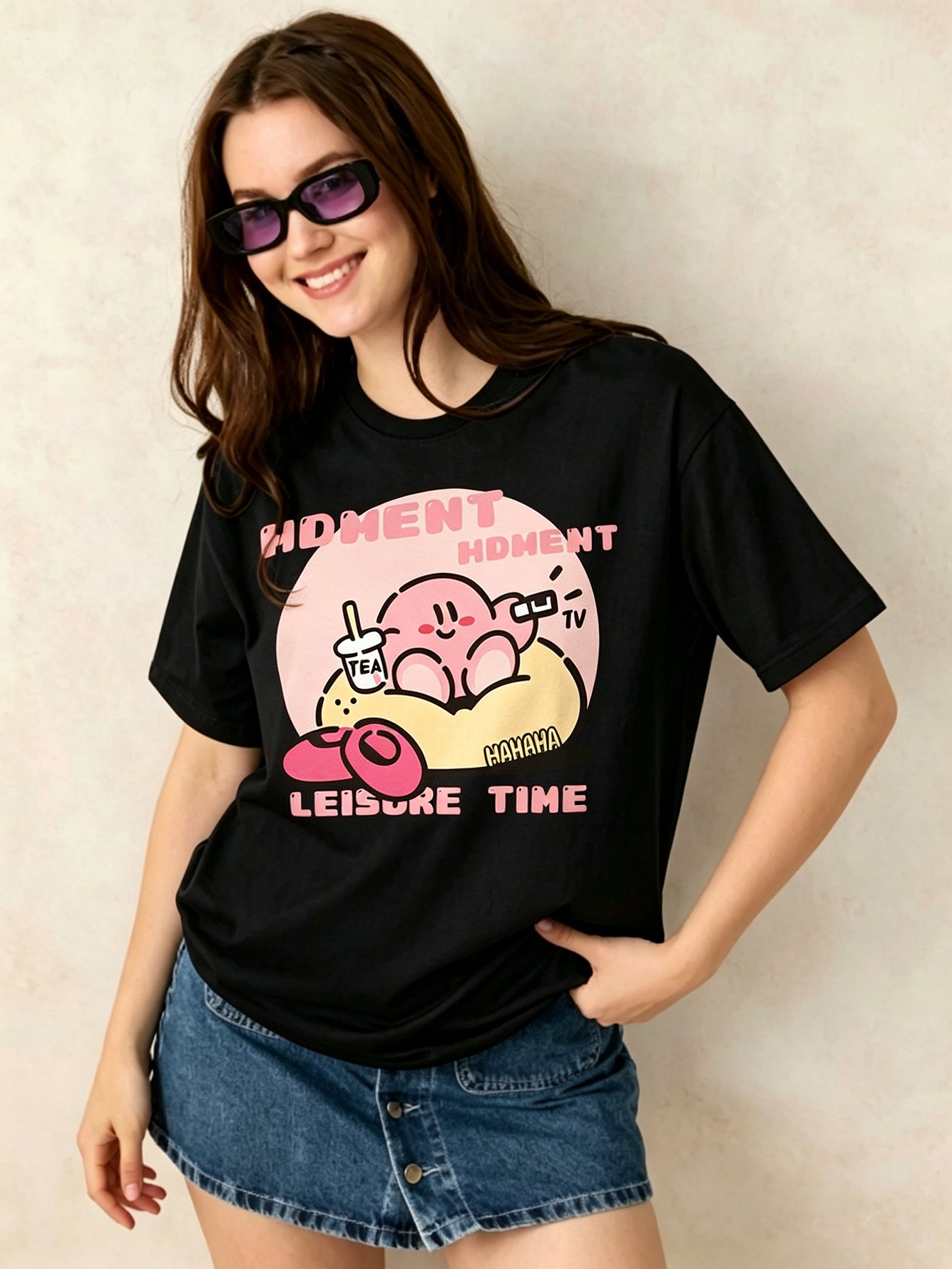Black Printed Round Neck Regular T-Shirt