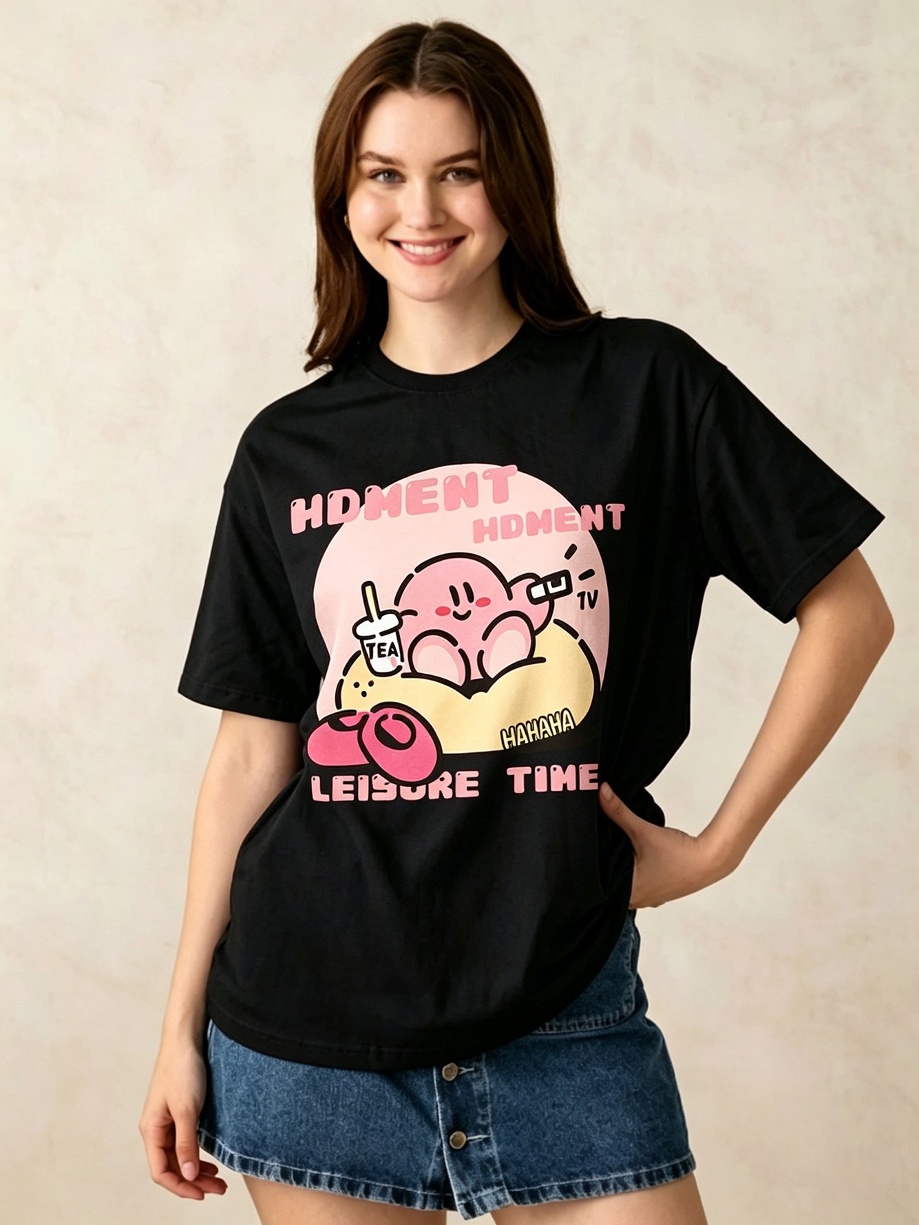 Black Printed Round Neck Regular T-Shirt