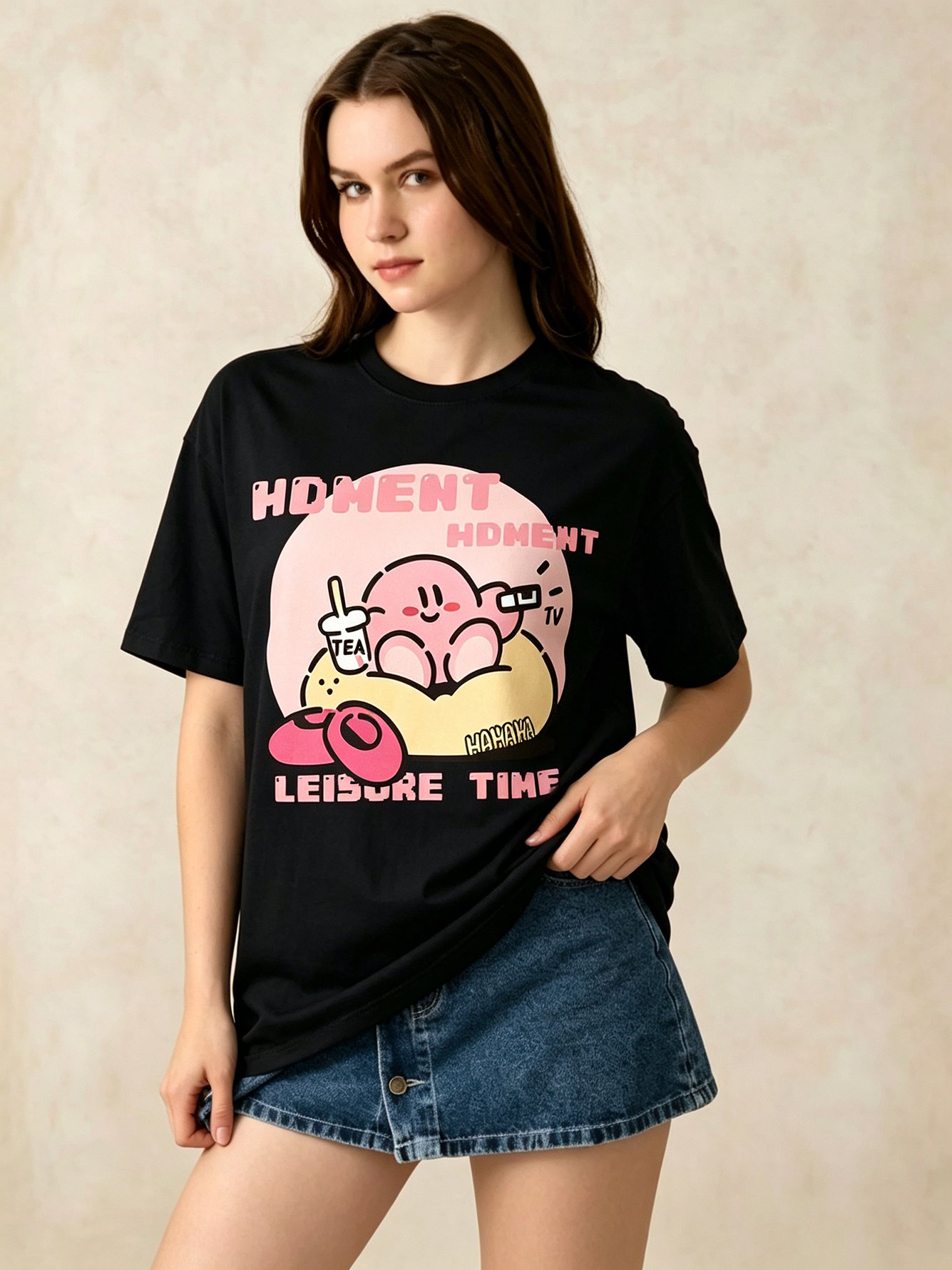 Black Printed Round Neck Regular T-Shirt