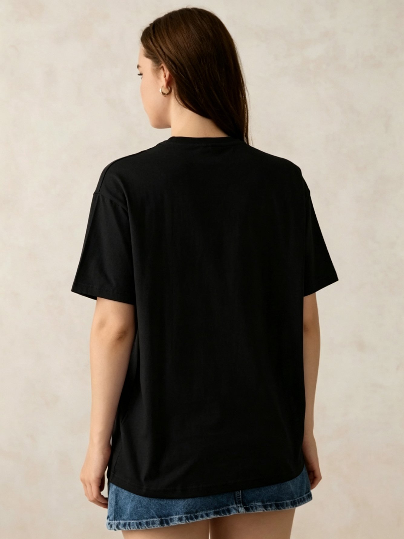 Black Printed Round Neck Regular T-Shirt