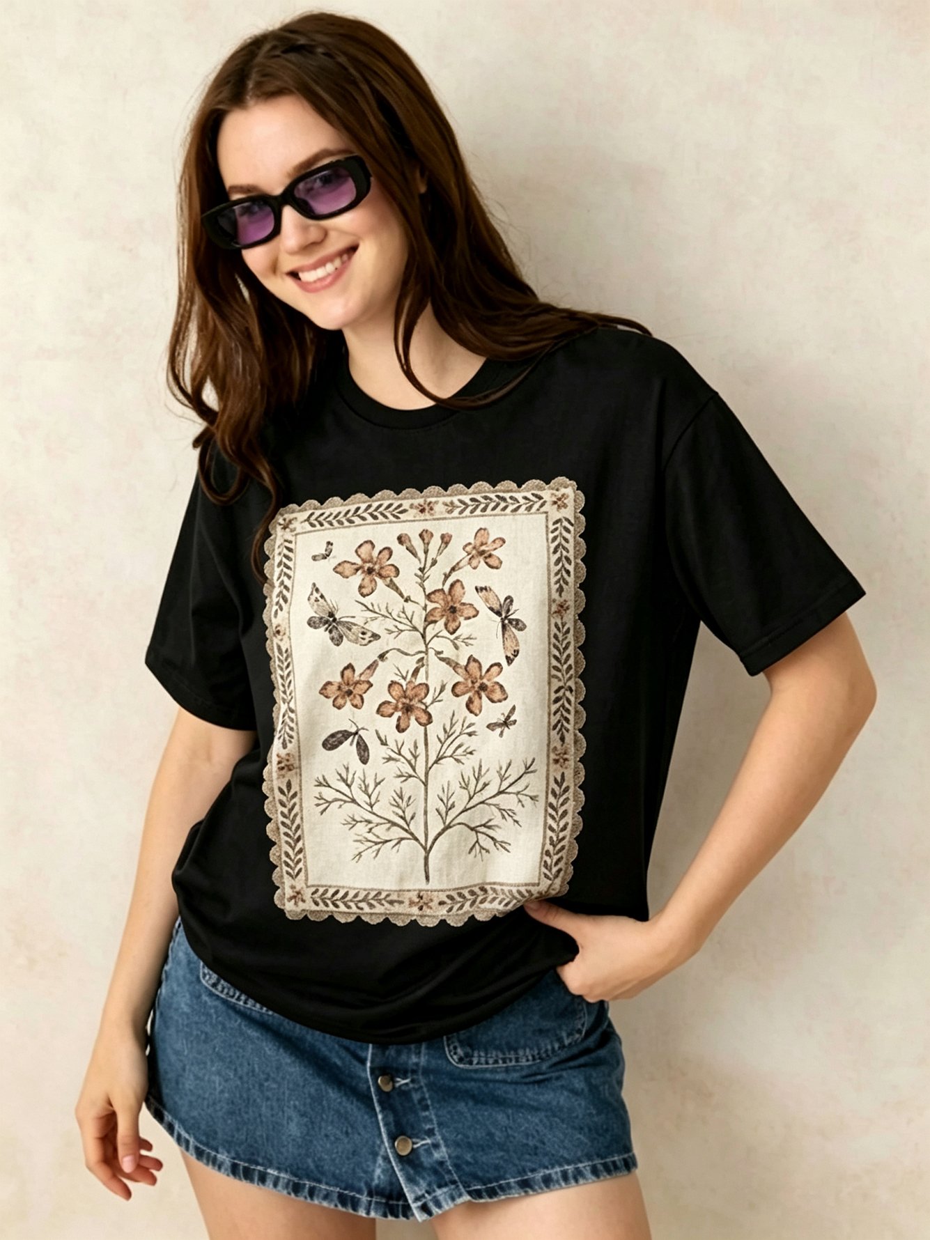 Black Printed Round Neck Regular T-Shirt