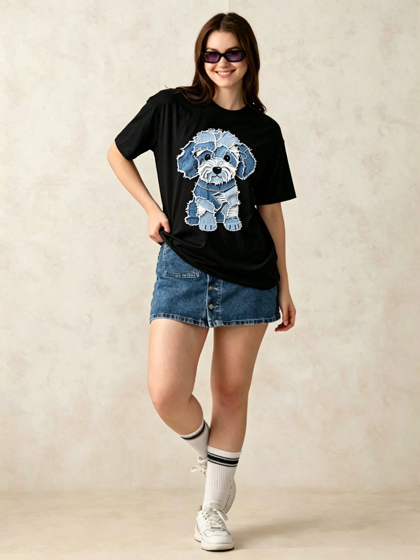 Black Printed Round Neck Regular T-Shirt