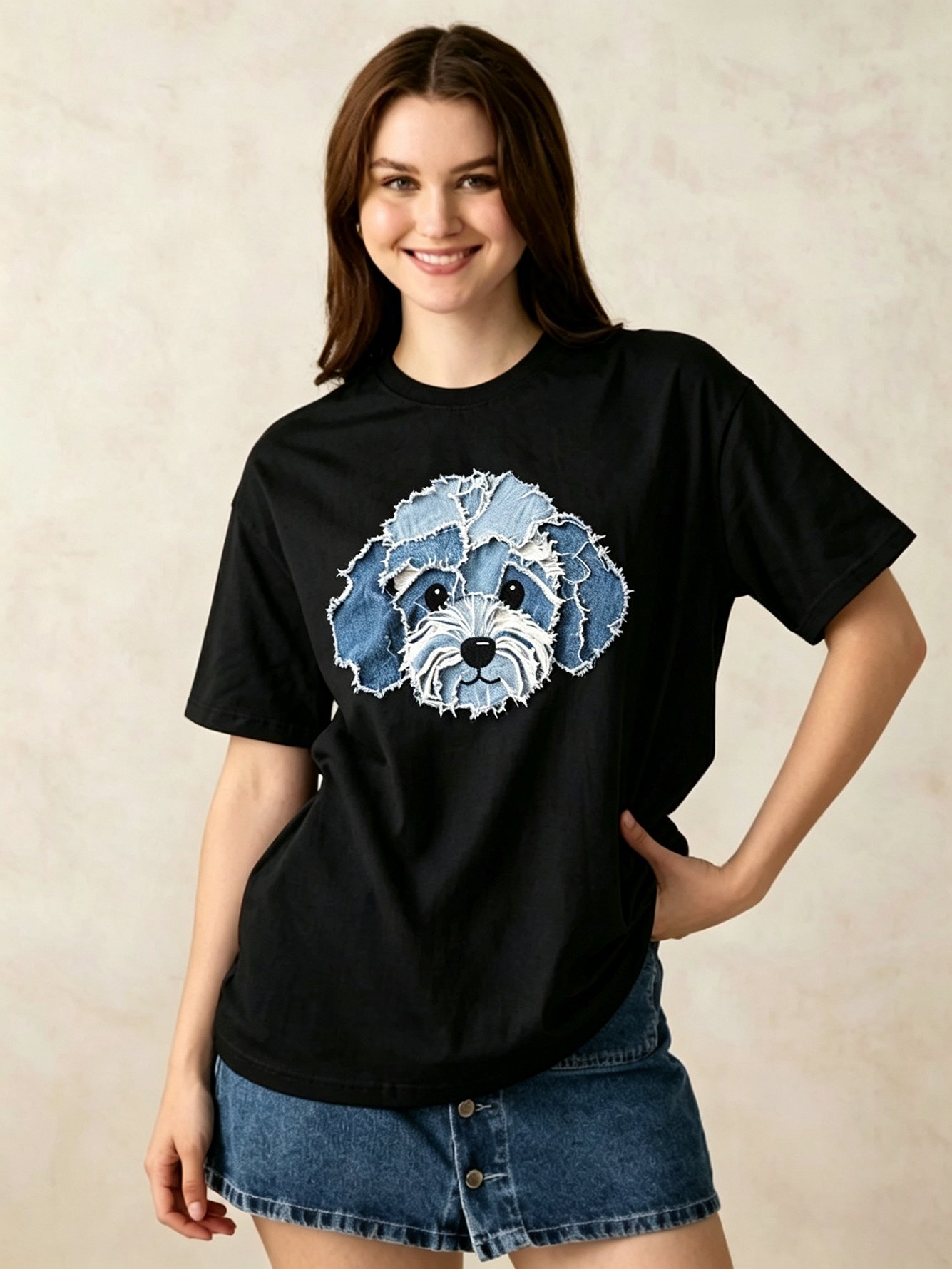 Black Printed Round Neck Regular T-Shirt
