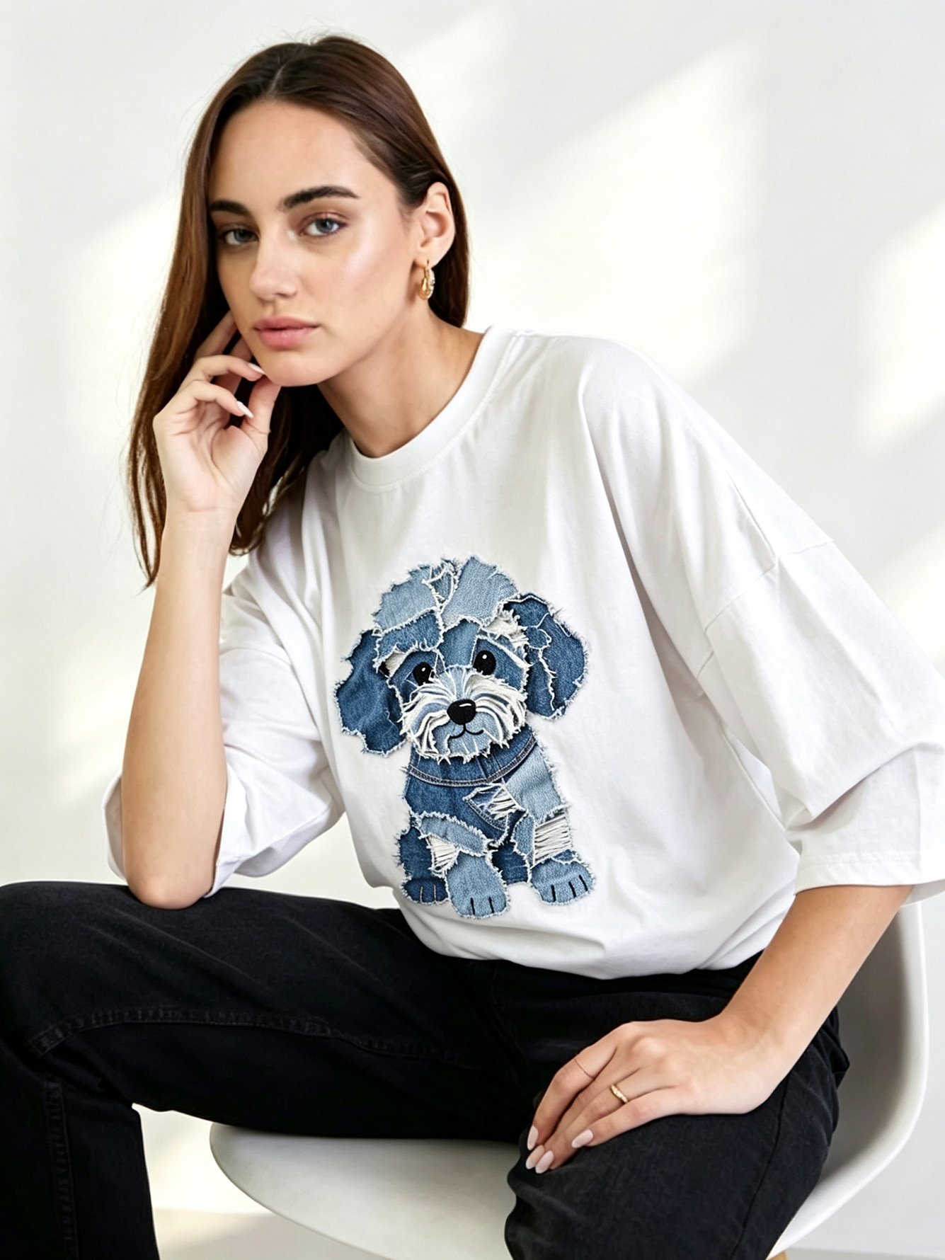 White Printed Round Neck Regular T-Shirt