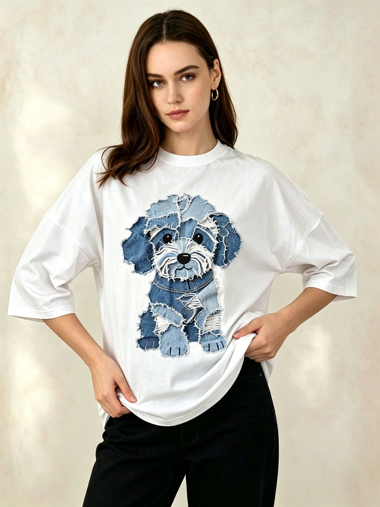 White Printed Round Neck Regular T-Shirt