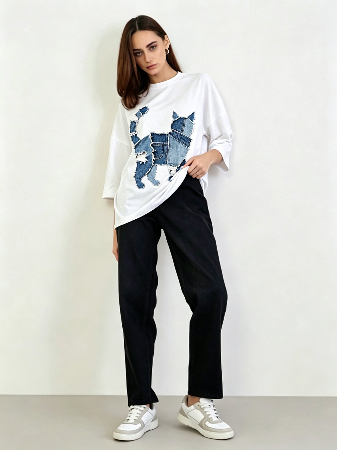White Printed Round Neck Regular T-Shirt