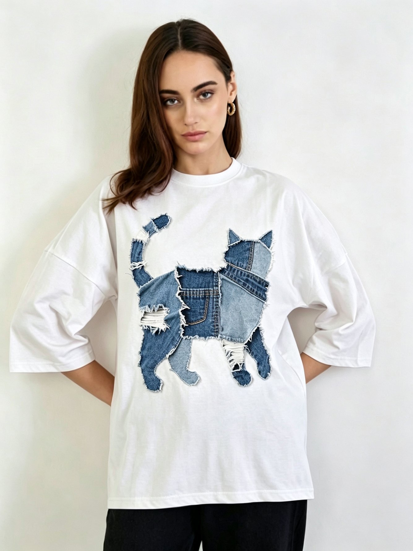 White Printed Round Neck Regular T-Shirt