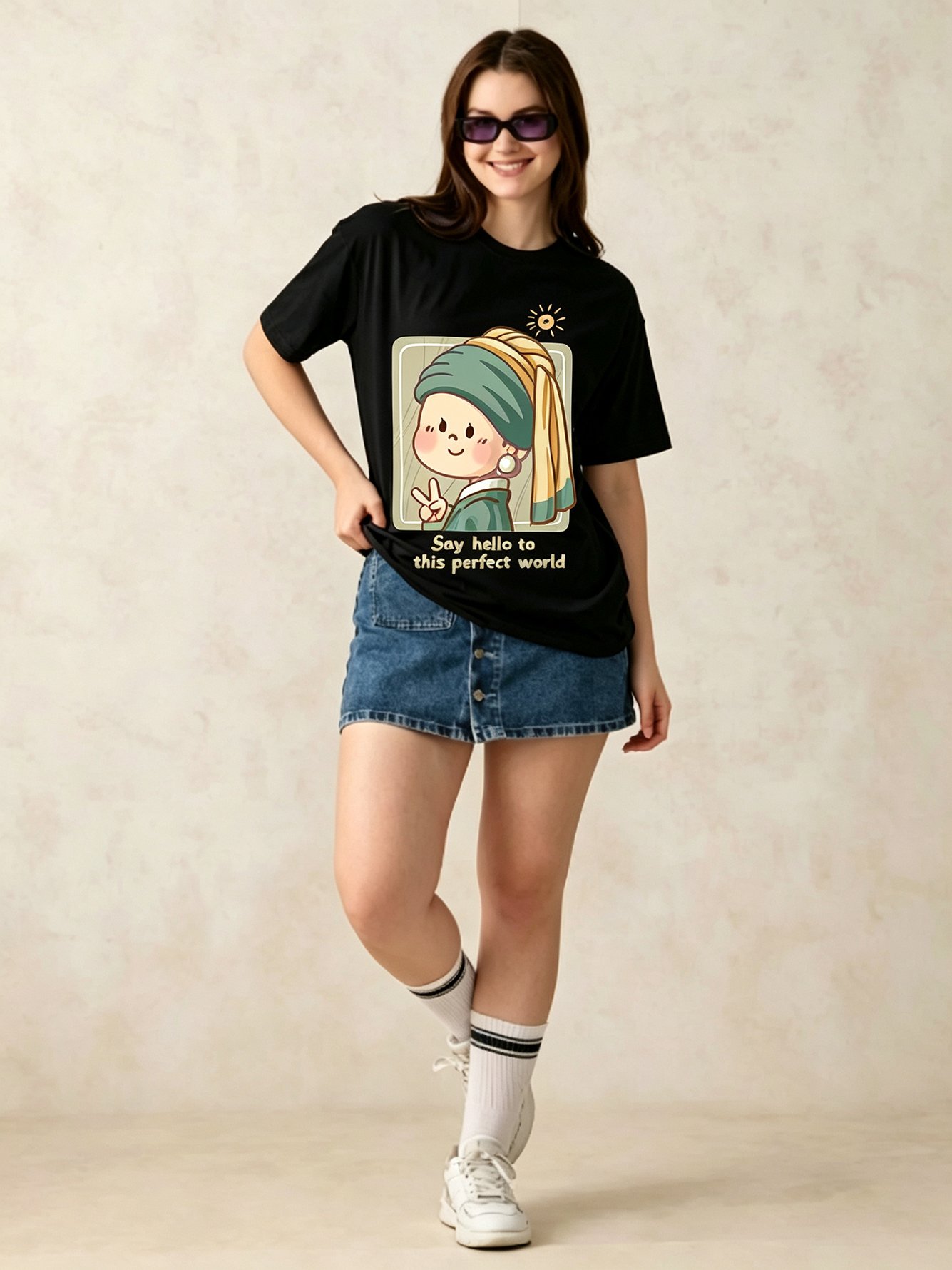 Black Printed Round Neck Regular T-Shirt