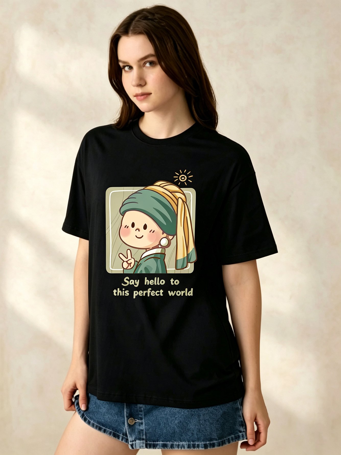 Black Printed Round Neck Regular T-Shirt