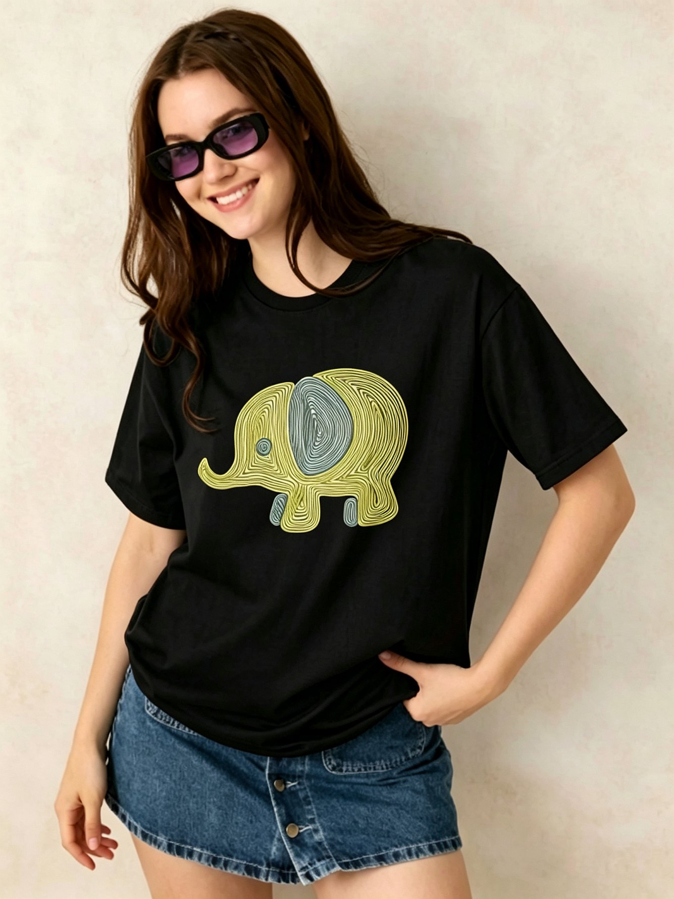Black Printed Round Neck Regular T-Shirt