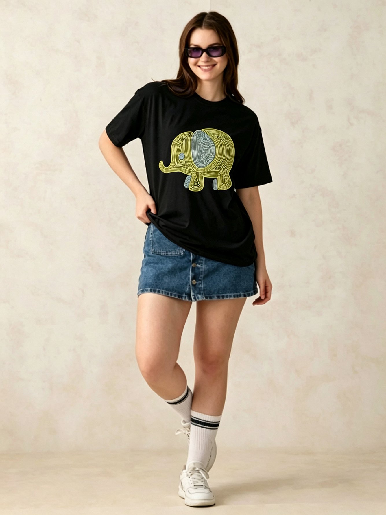 Black Printed Round Neck Regular T-Shirt