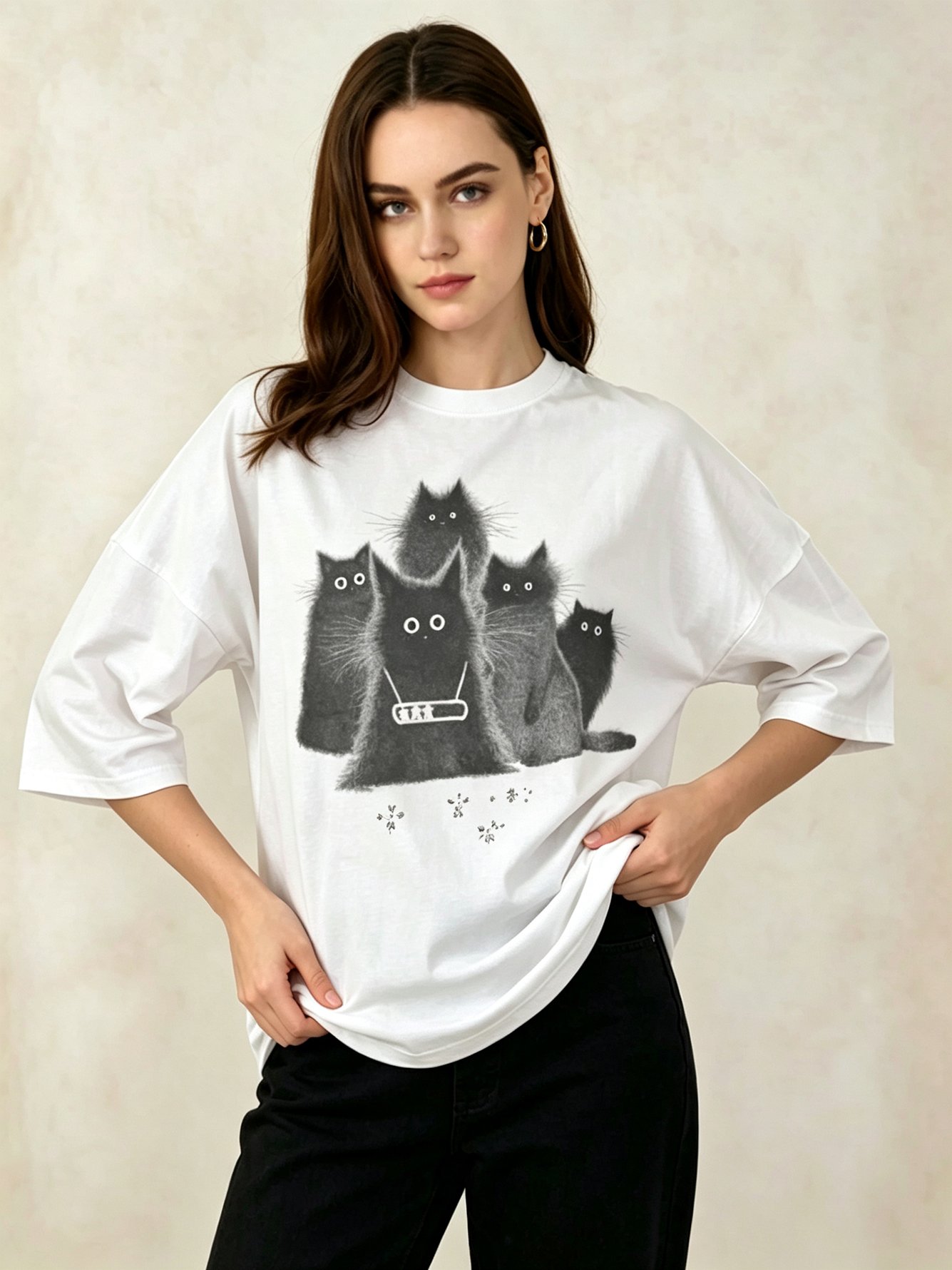 White Printed Round Neck Regular T-Shirt