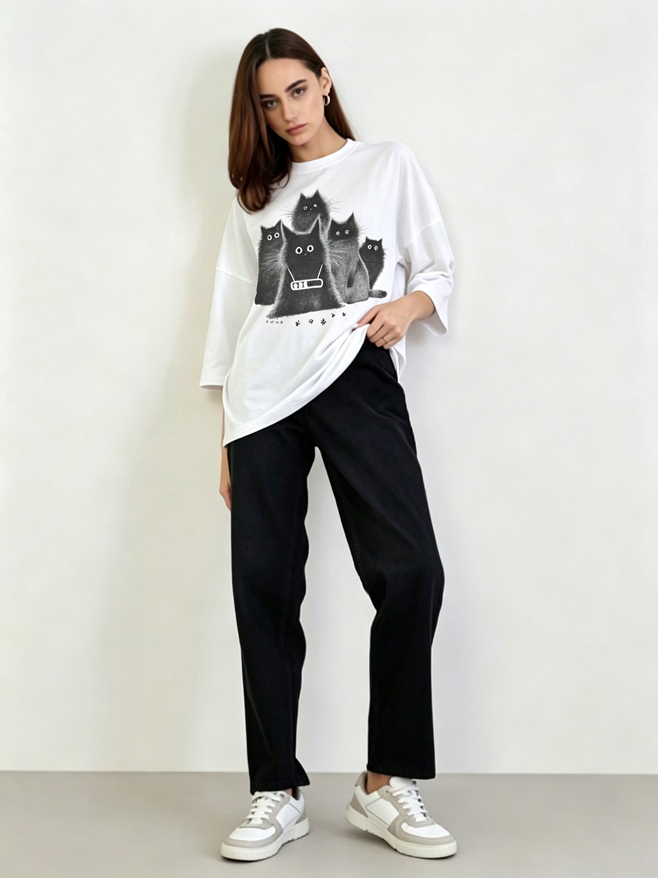 White Printed Round Neck Regular T-Shirt