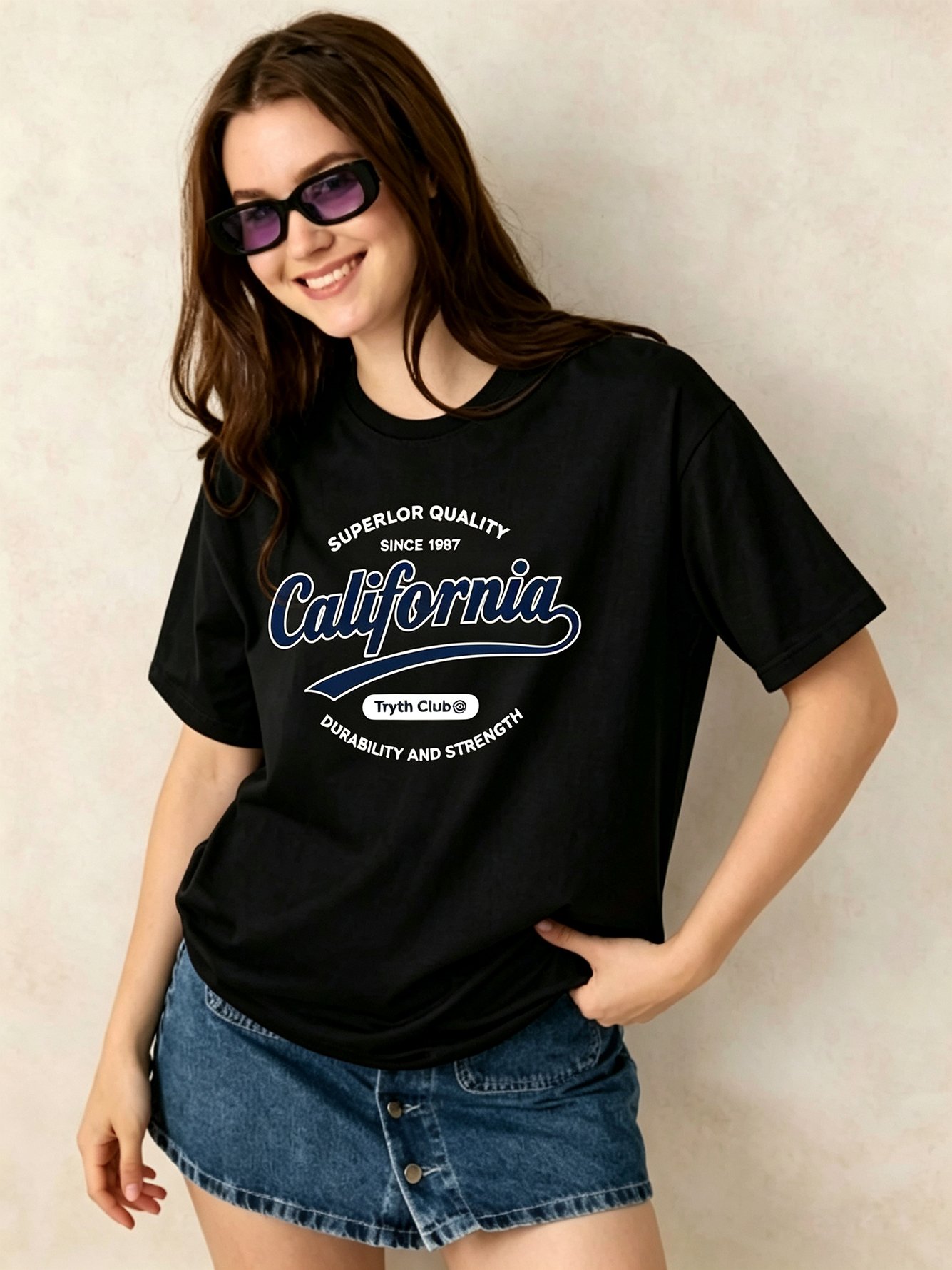Black Printed Round Neck Regular T-Shirt