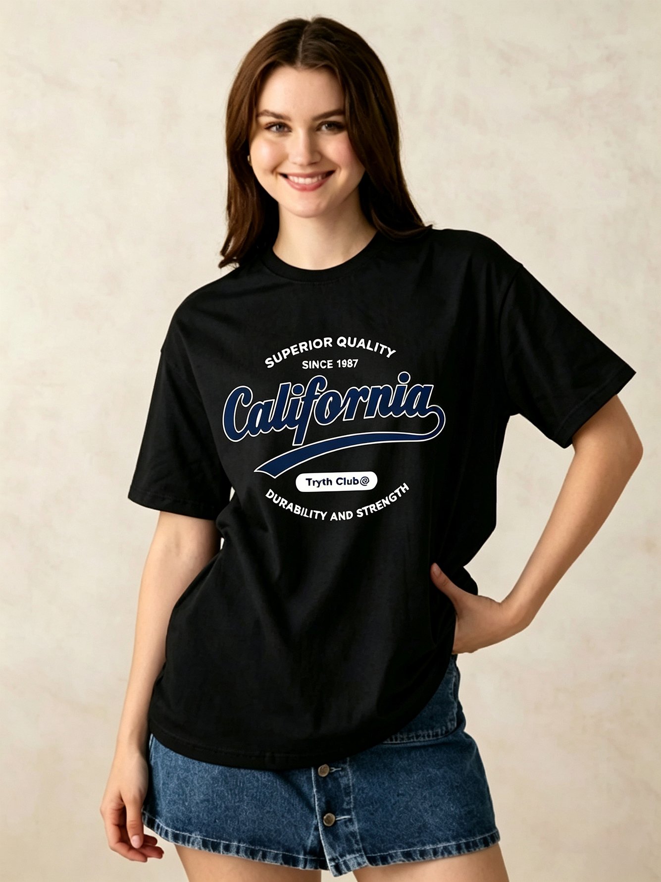 Black Printed Round Neck Regular T-Shirt