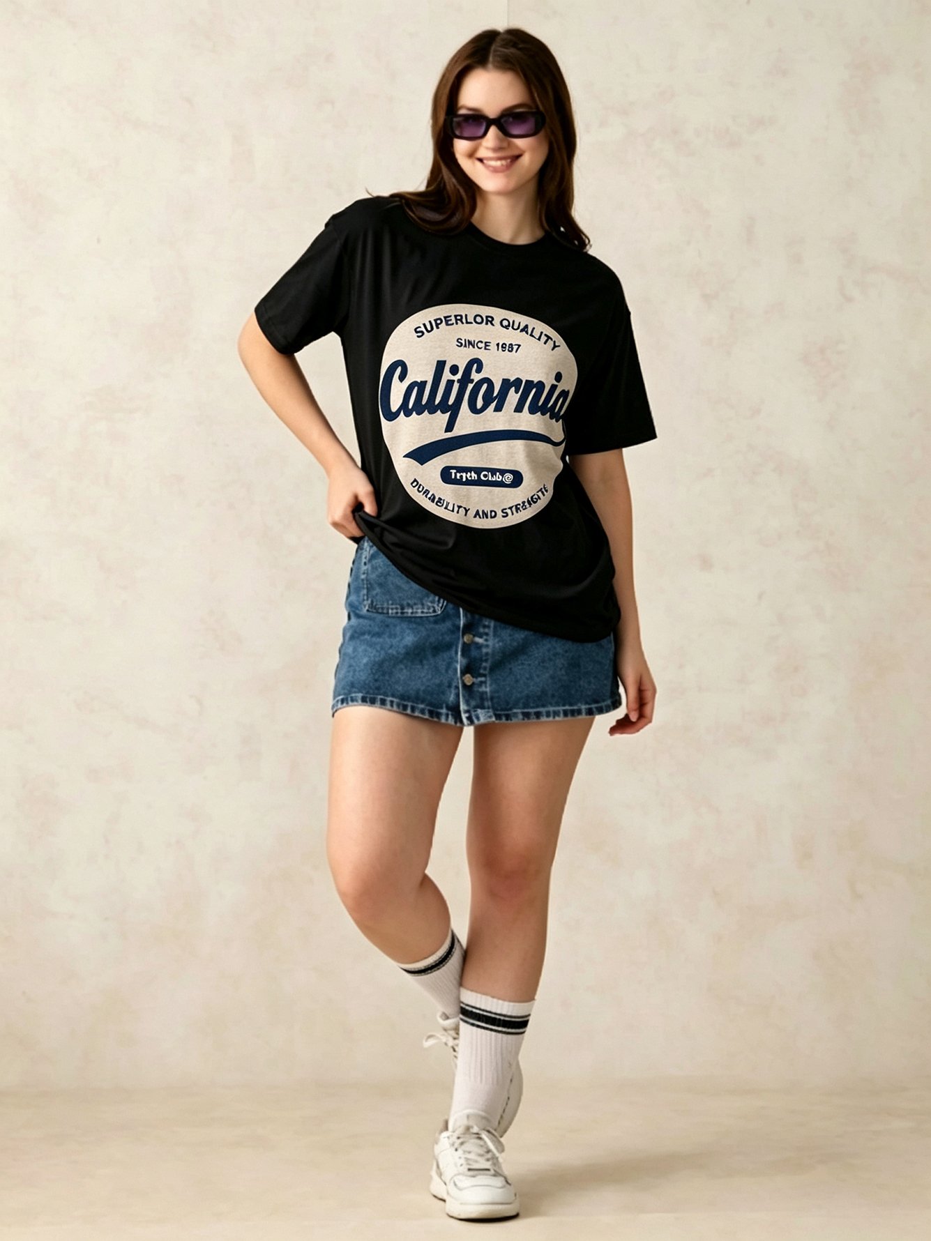 Black Printed Round Neck Regular T-Shirt