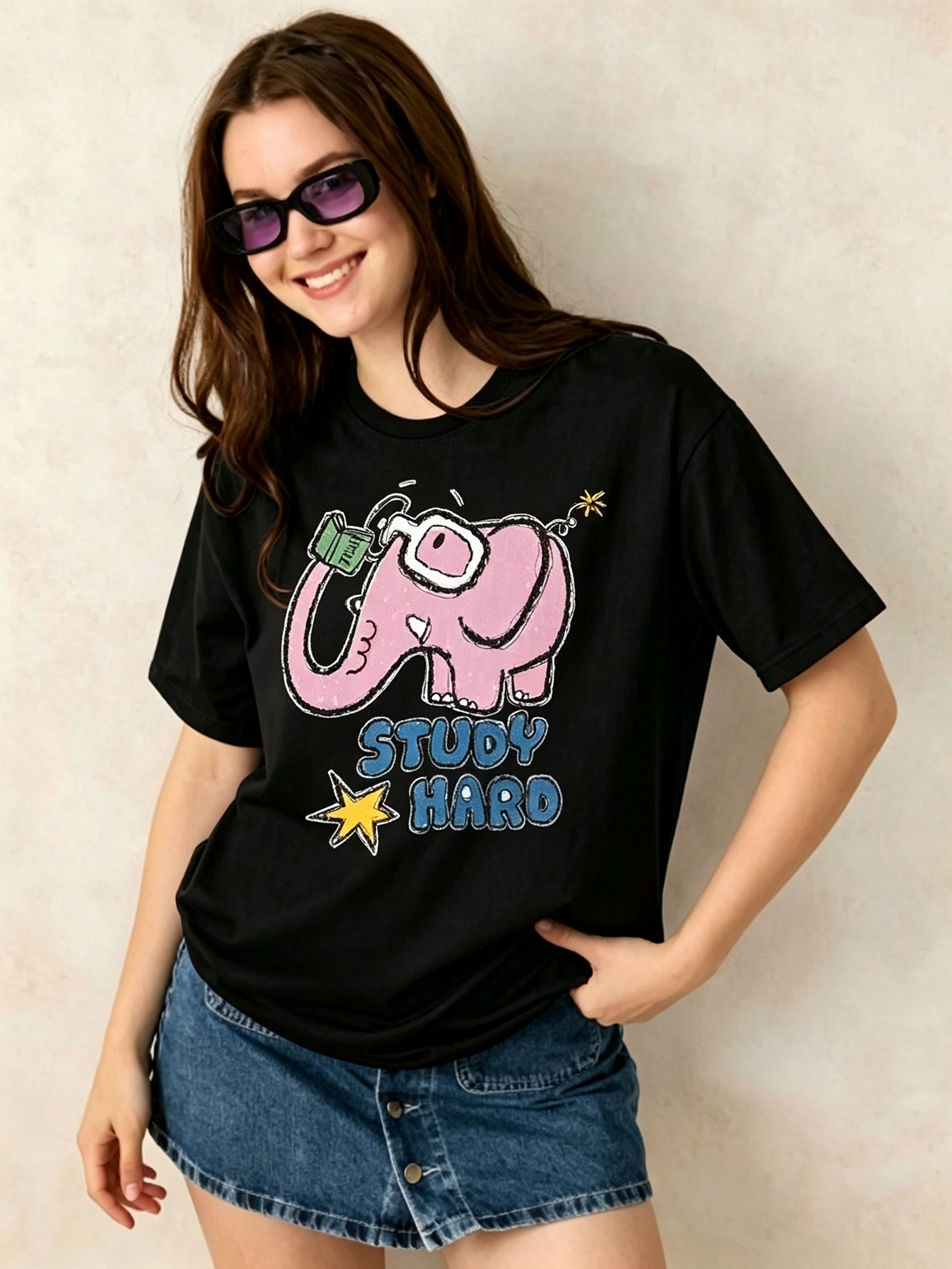 Black Printed Round Neck Regular T-Shirt