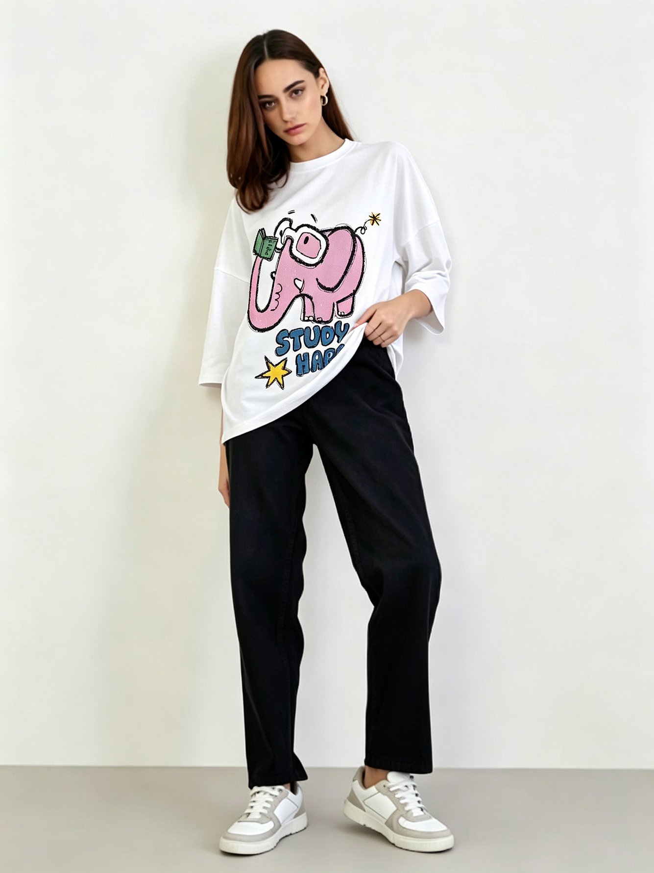 White Printed Round Neck Regular T-Shirt