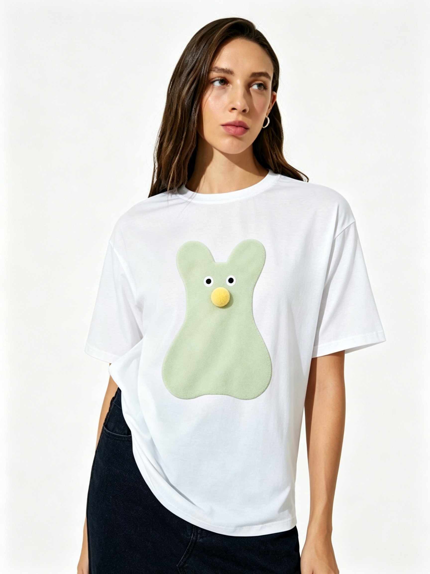 White Printed Round Neck Regular T-Shirt