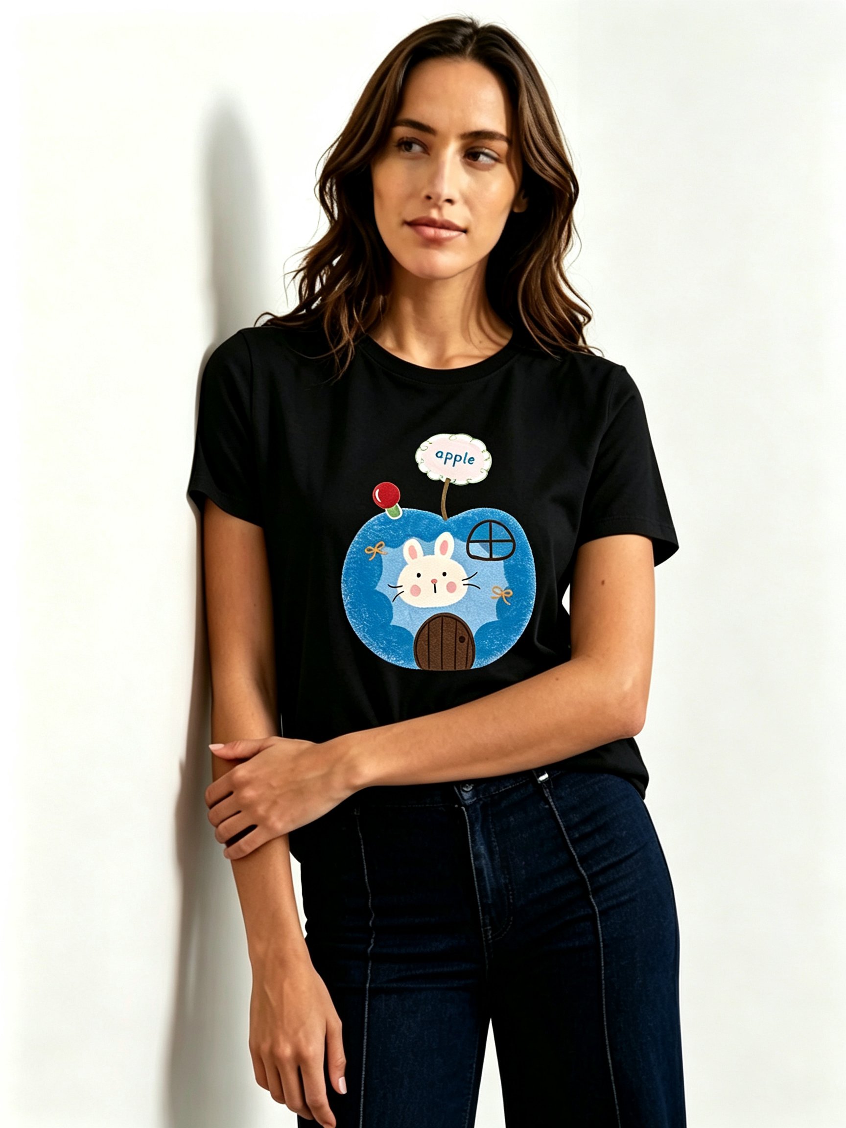 Black Printed Round Neck Regular T-Shirt