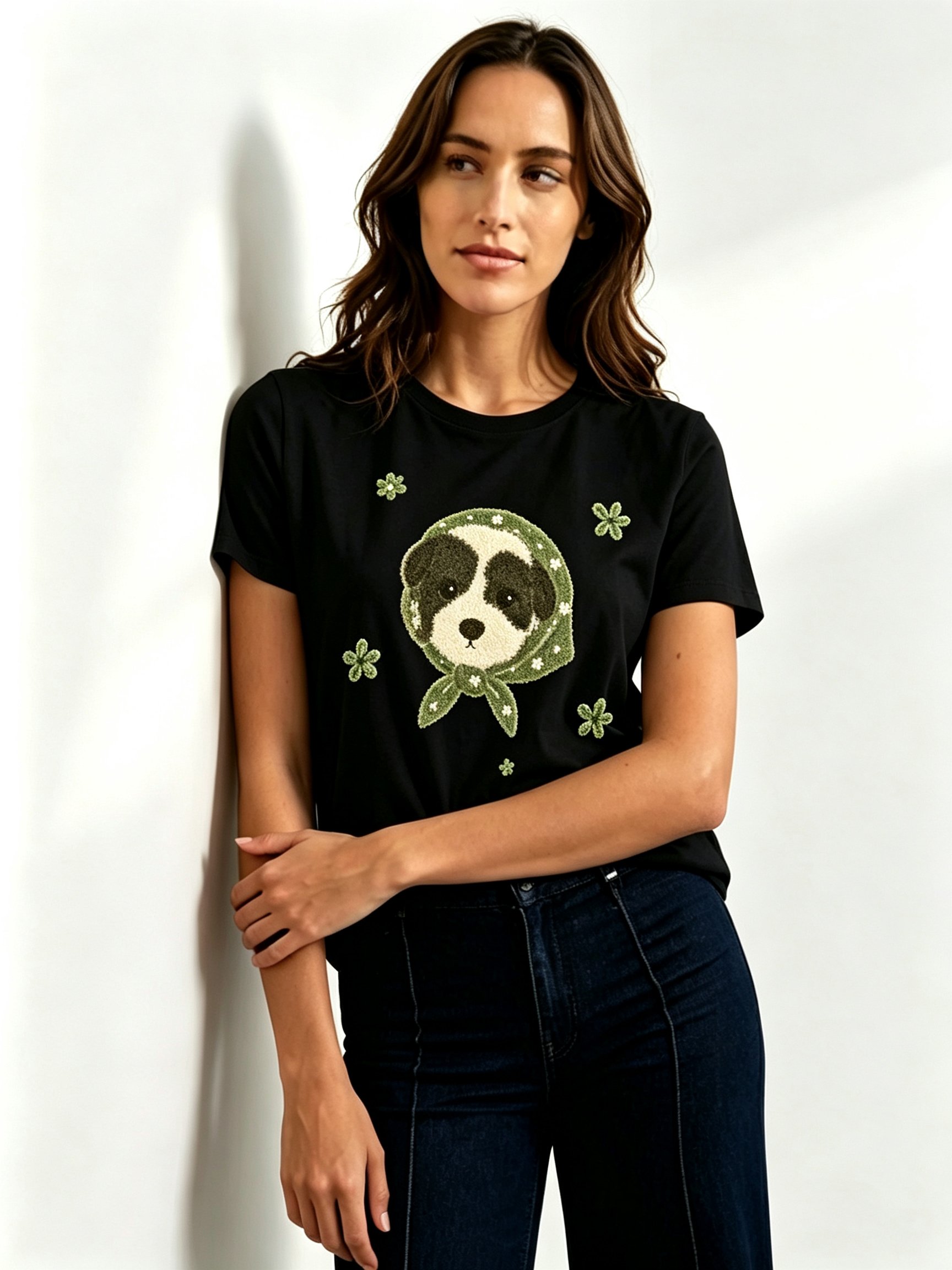 Black Printed Round Neck Regular T-Shirt