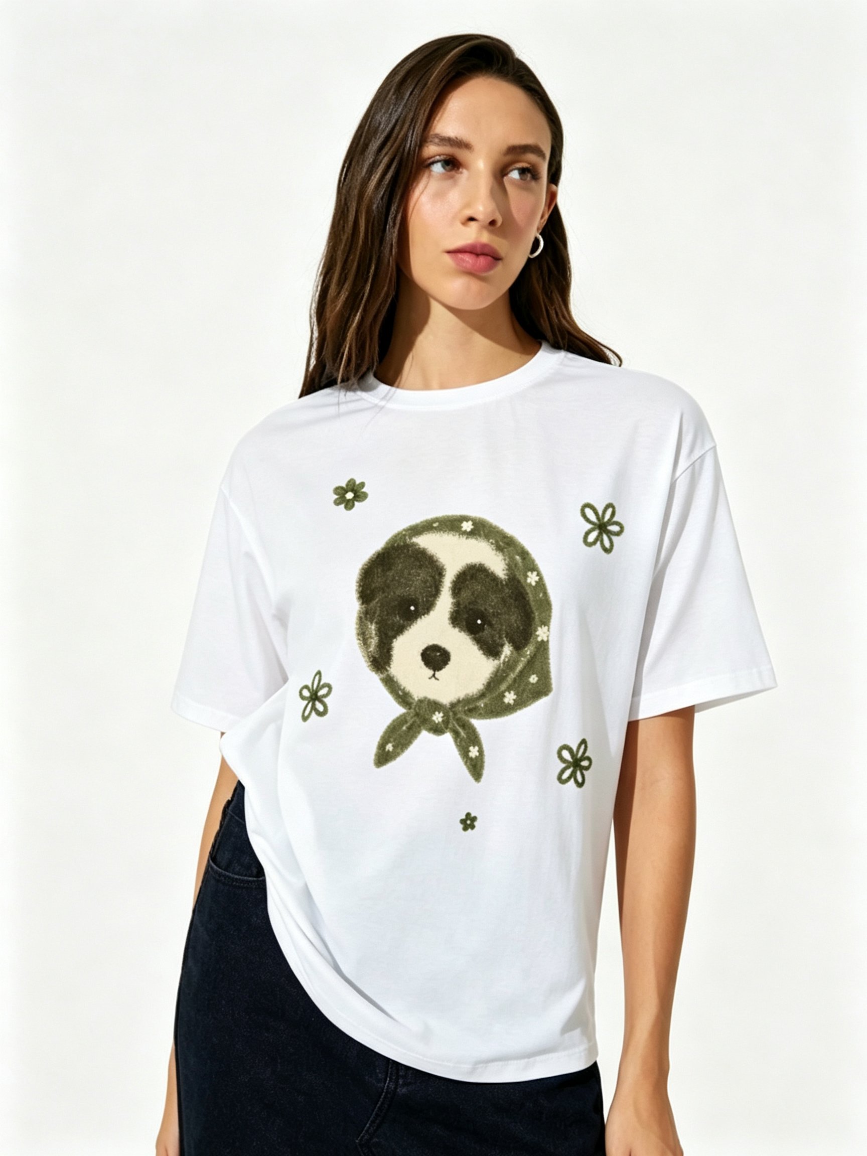 White Printed Round Neck Regular T-Shirt