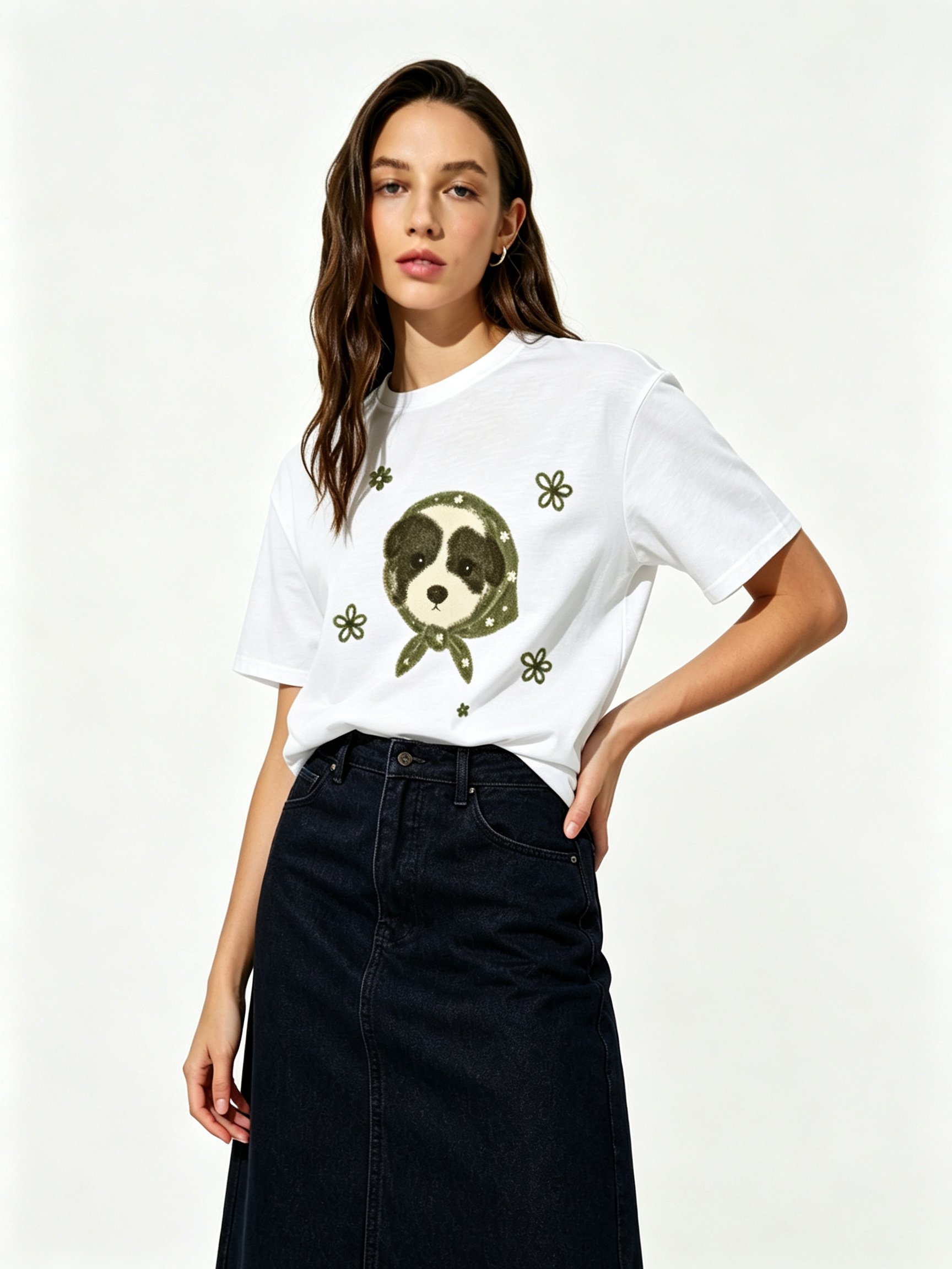 White Printed Round Neck Regular T-Shirt