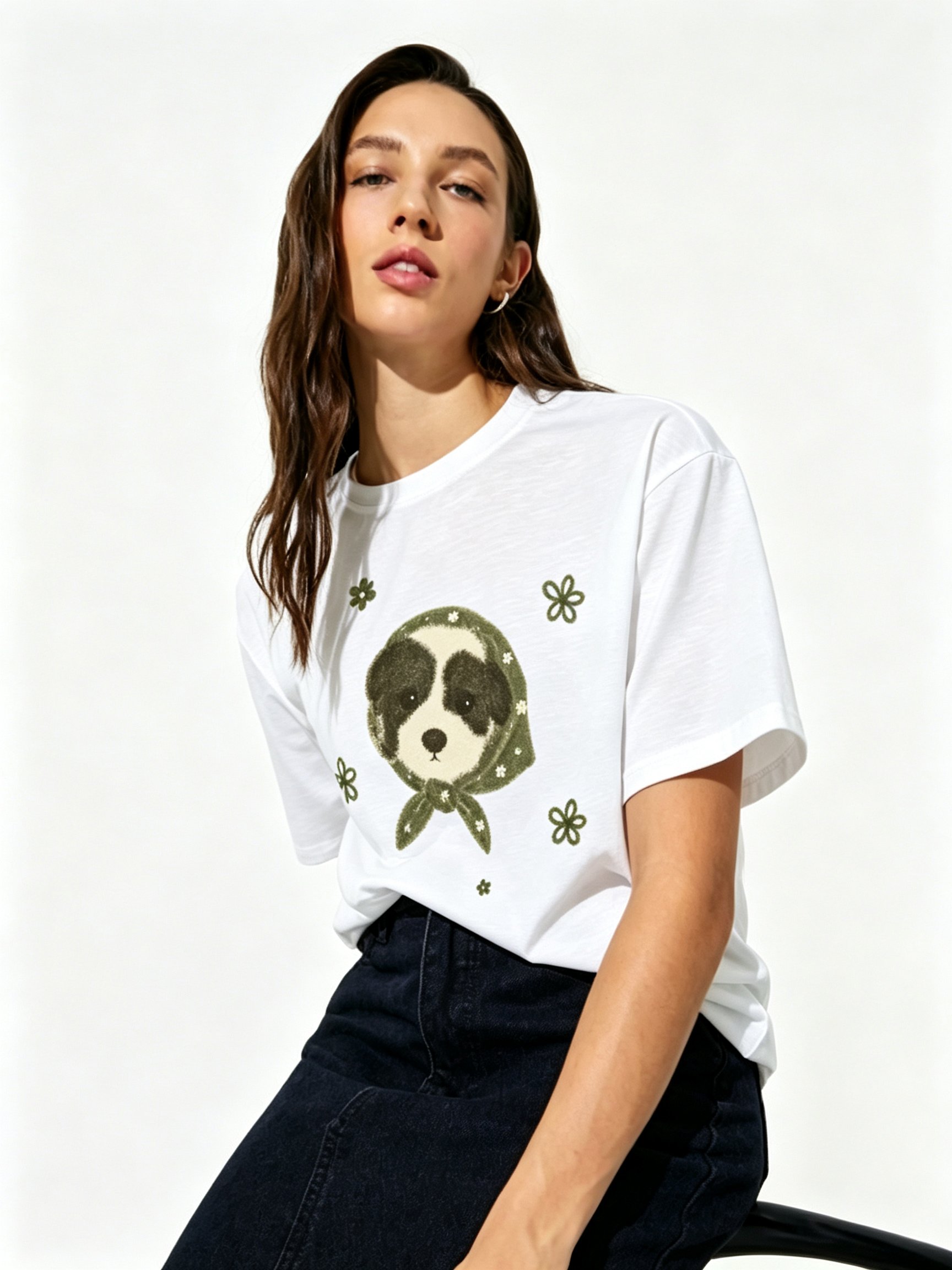 White Printed Round Neck Regular T-Shirt
