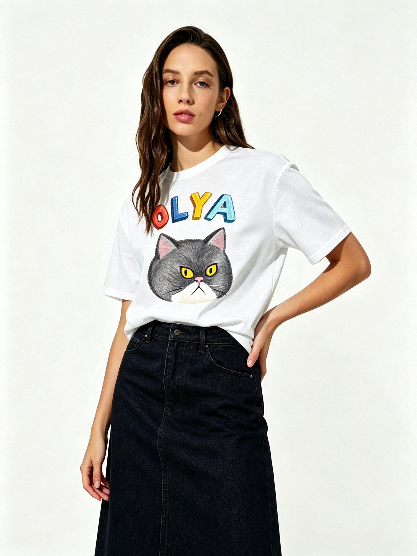 White Printed Round Neck Regular T-Shirt