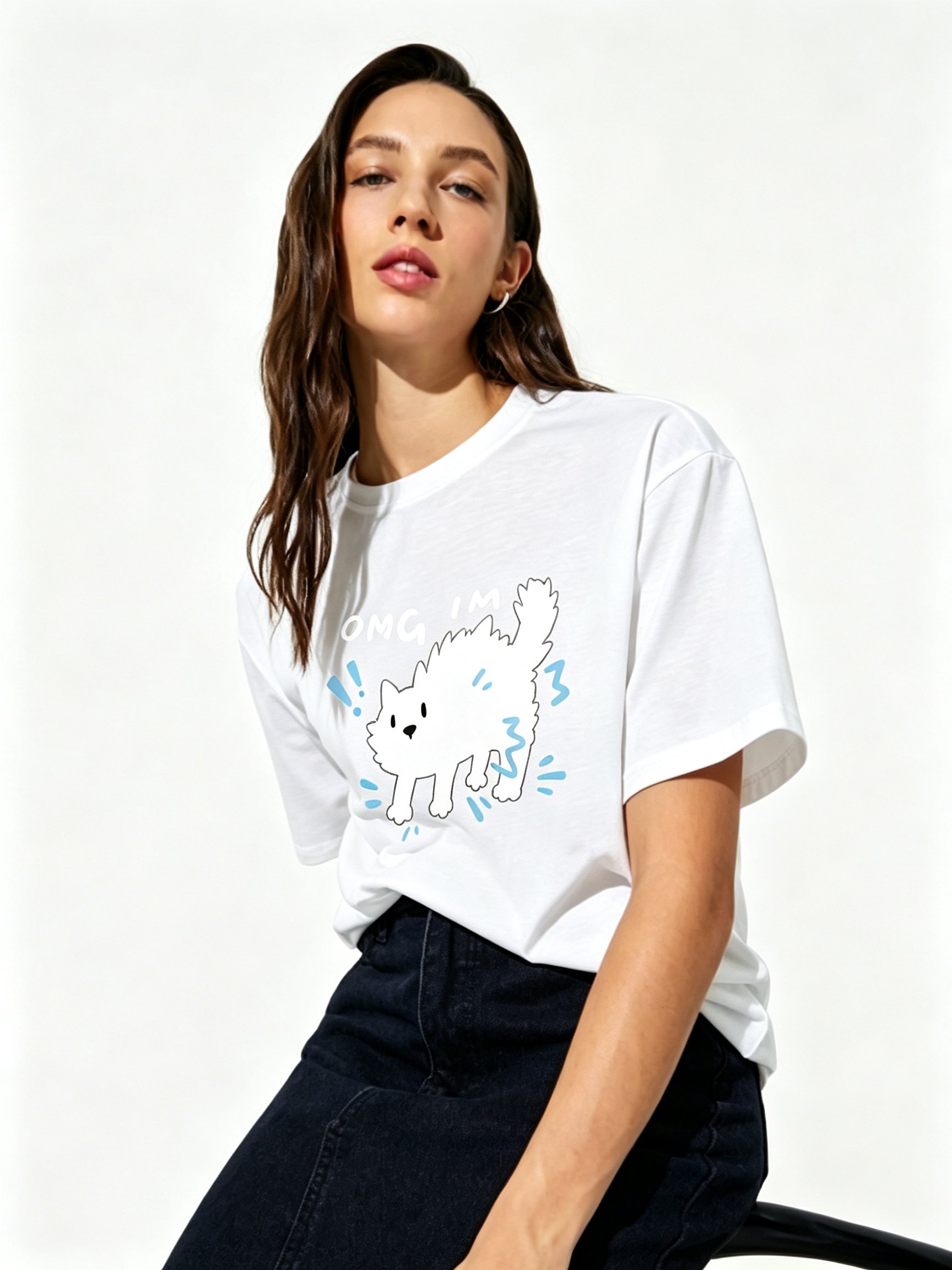 White Printed Round Neck Regular T-Shirt