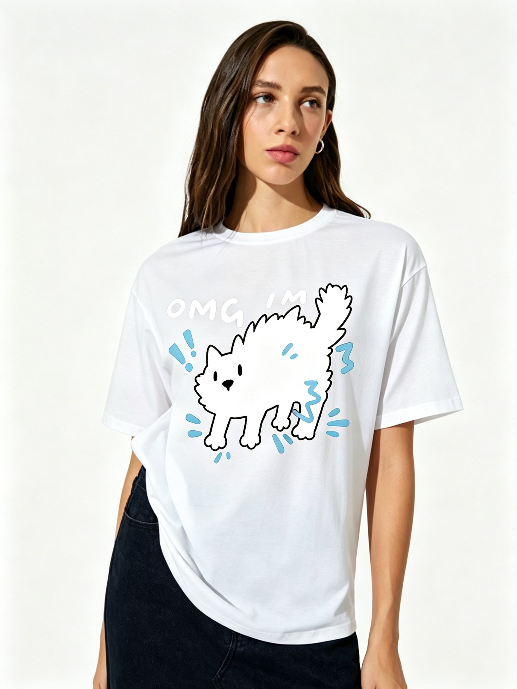 White Printed Round Neck Regular T-Shirt