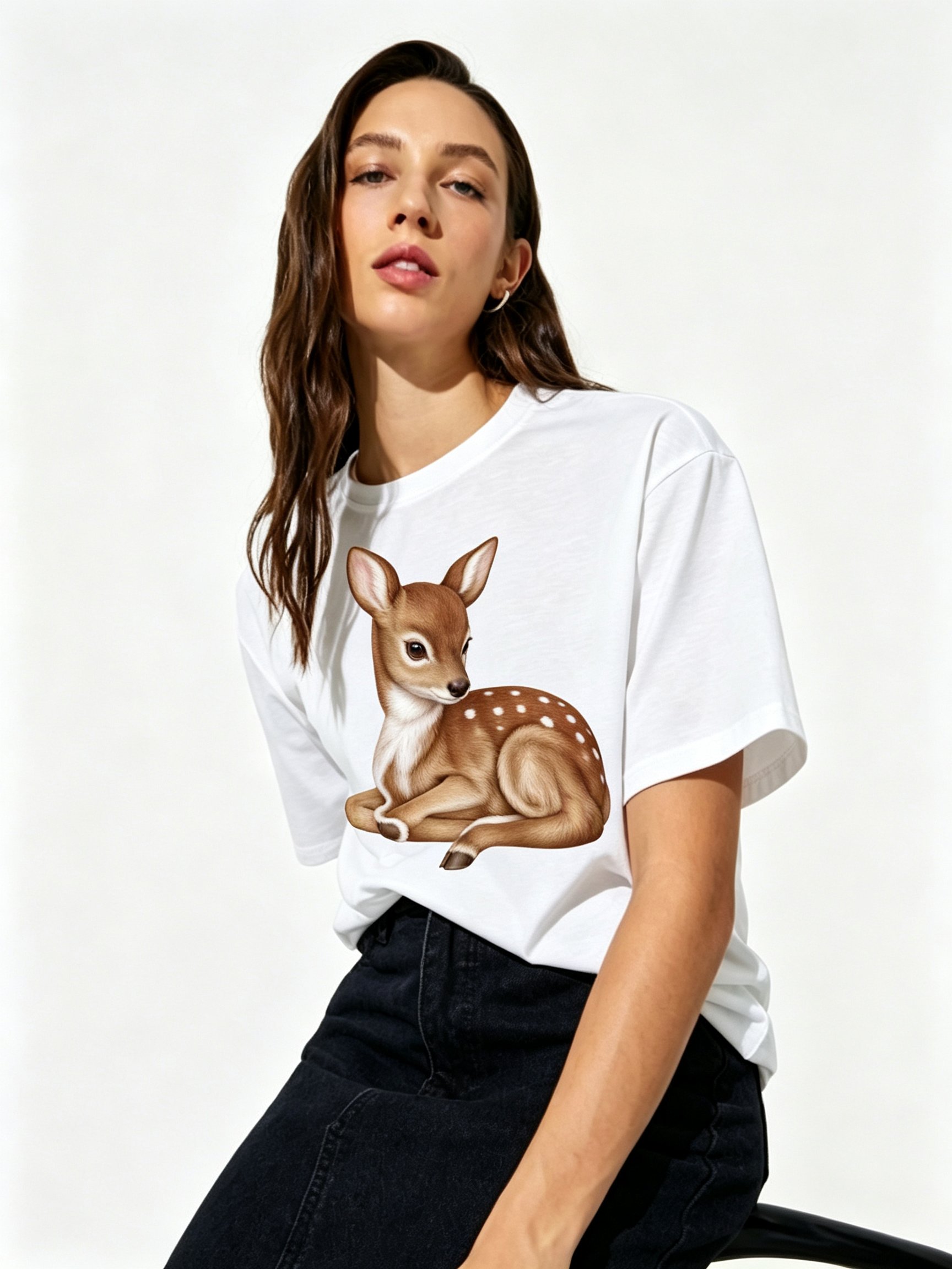 White Printed Round Neck Regular T-Shirt