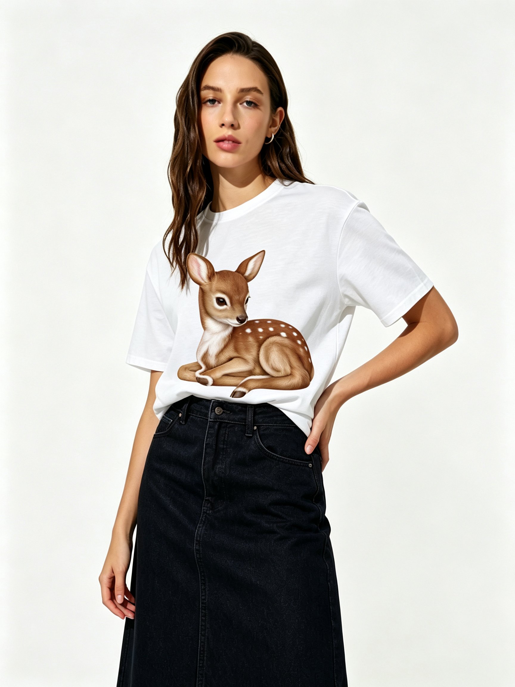 White Printed Round Neck Regular T-Shirt