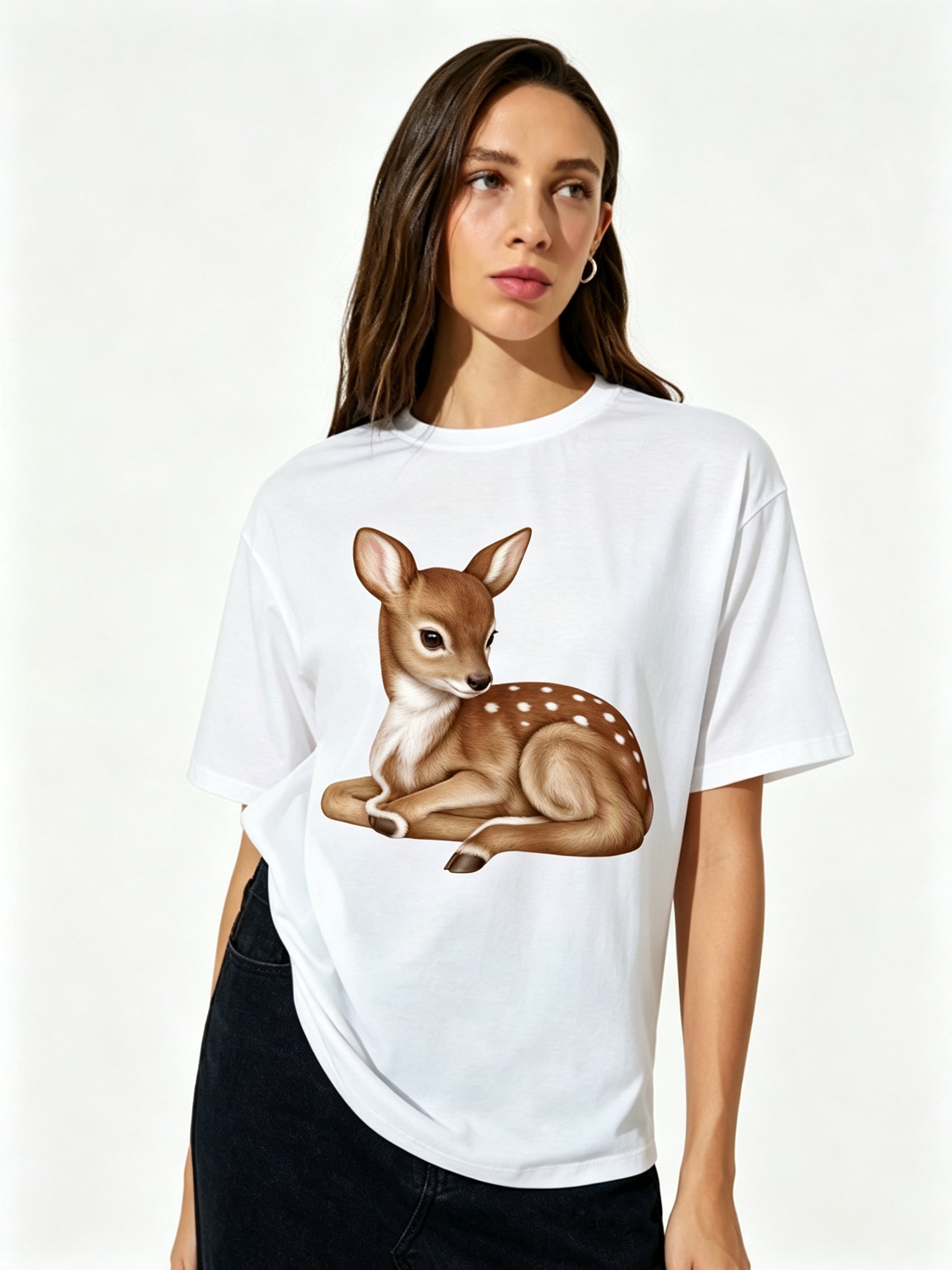 White Printed Round Neck Regular T-Shirt