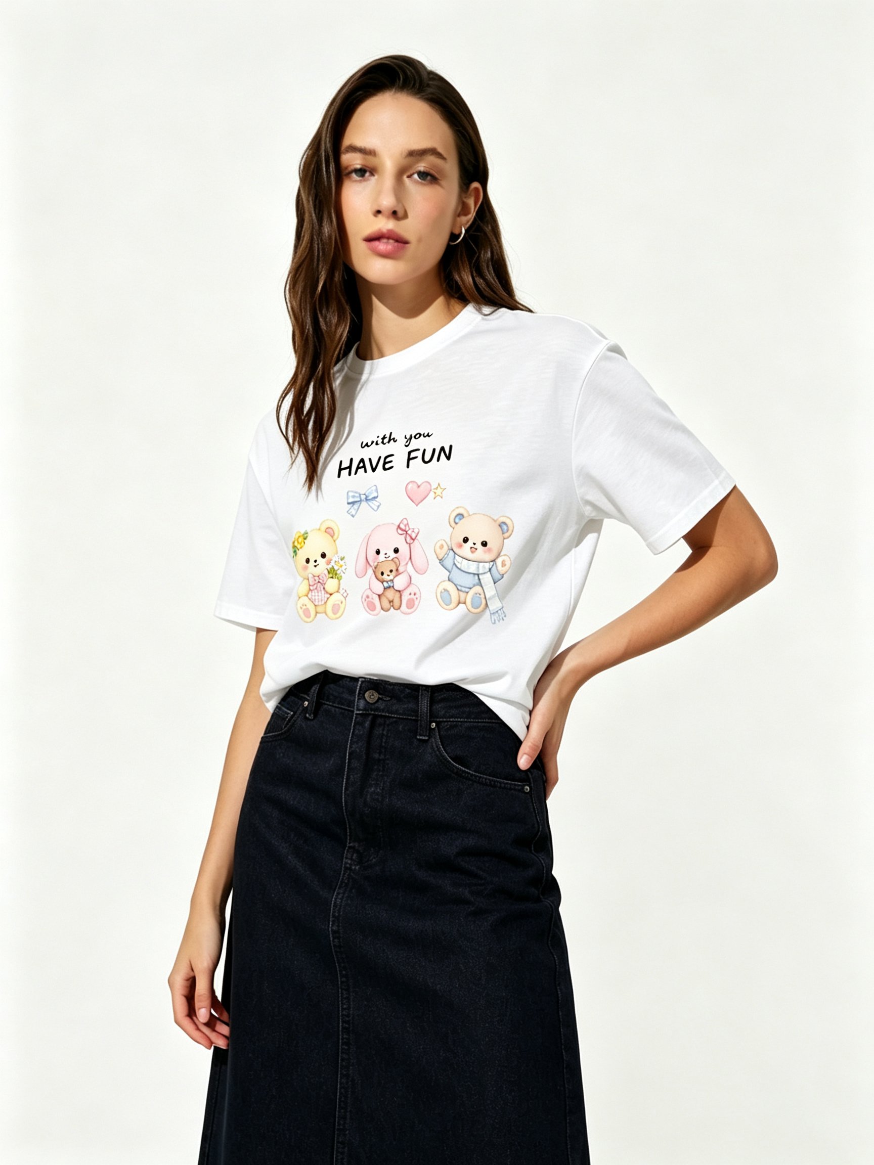 White Printed Round Neck Regular T-Shirt