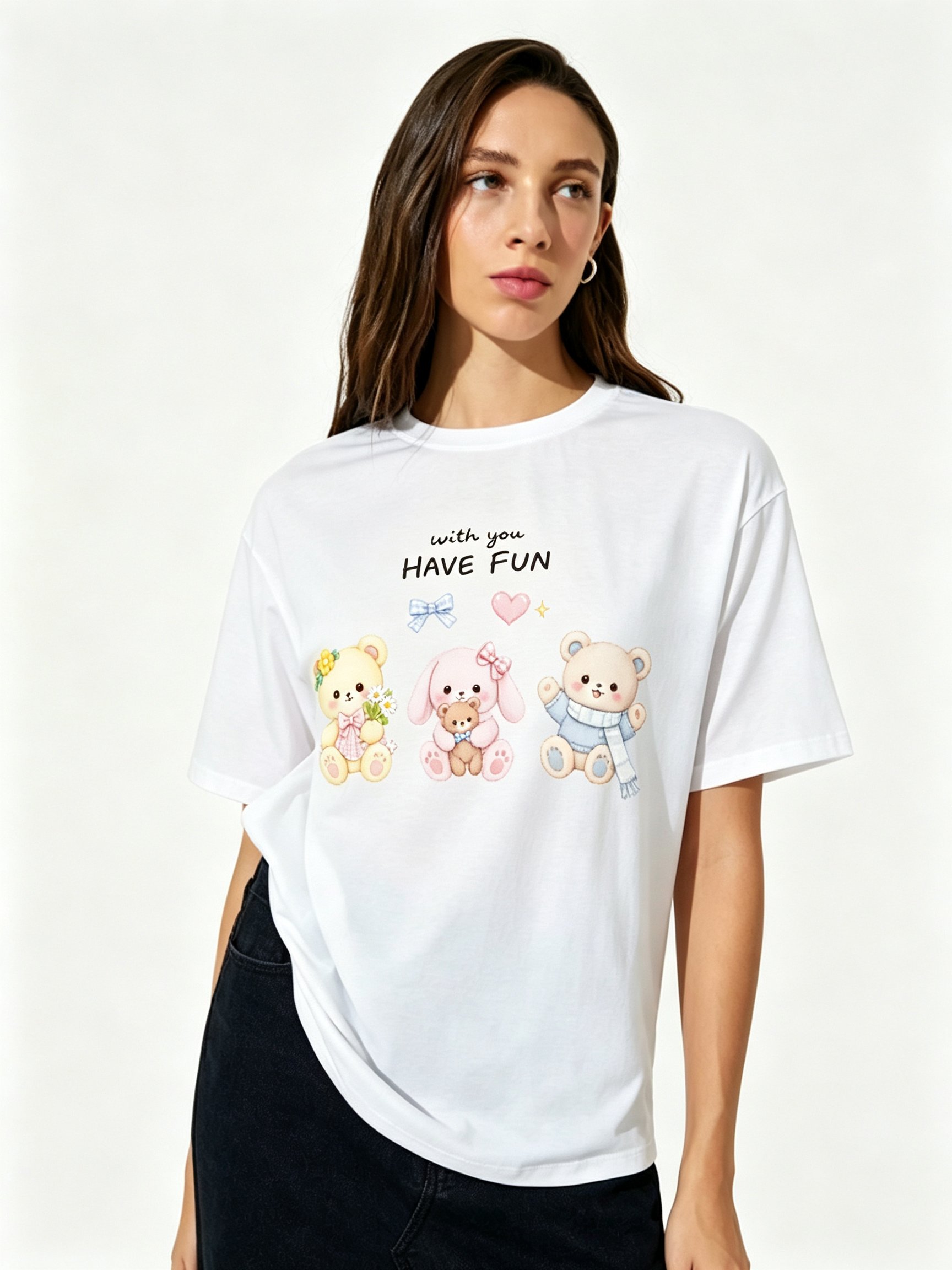 White Printed Round Neck Regular T-Shirt