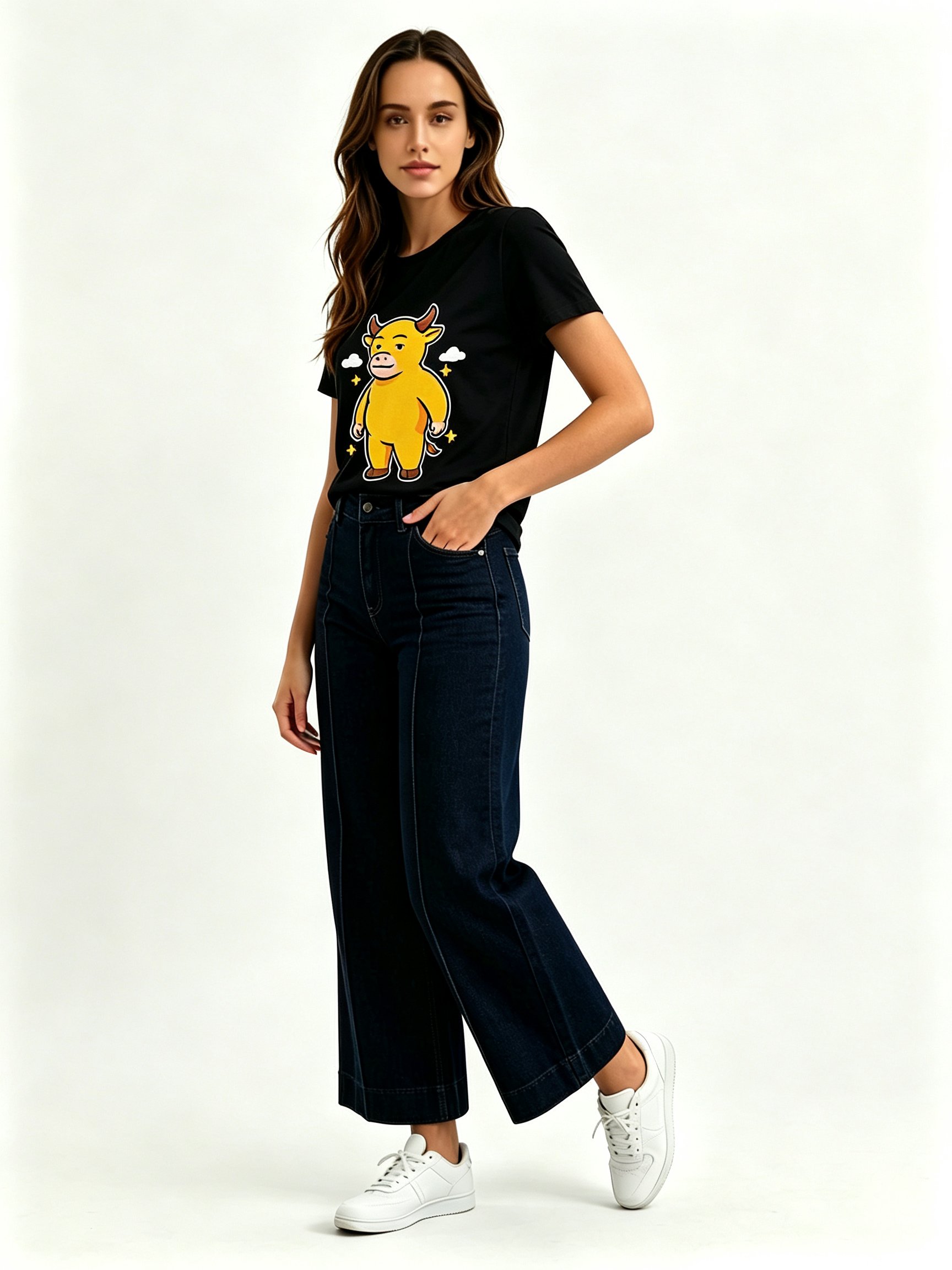 Black Printed Round Neck Regular T-Shirt